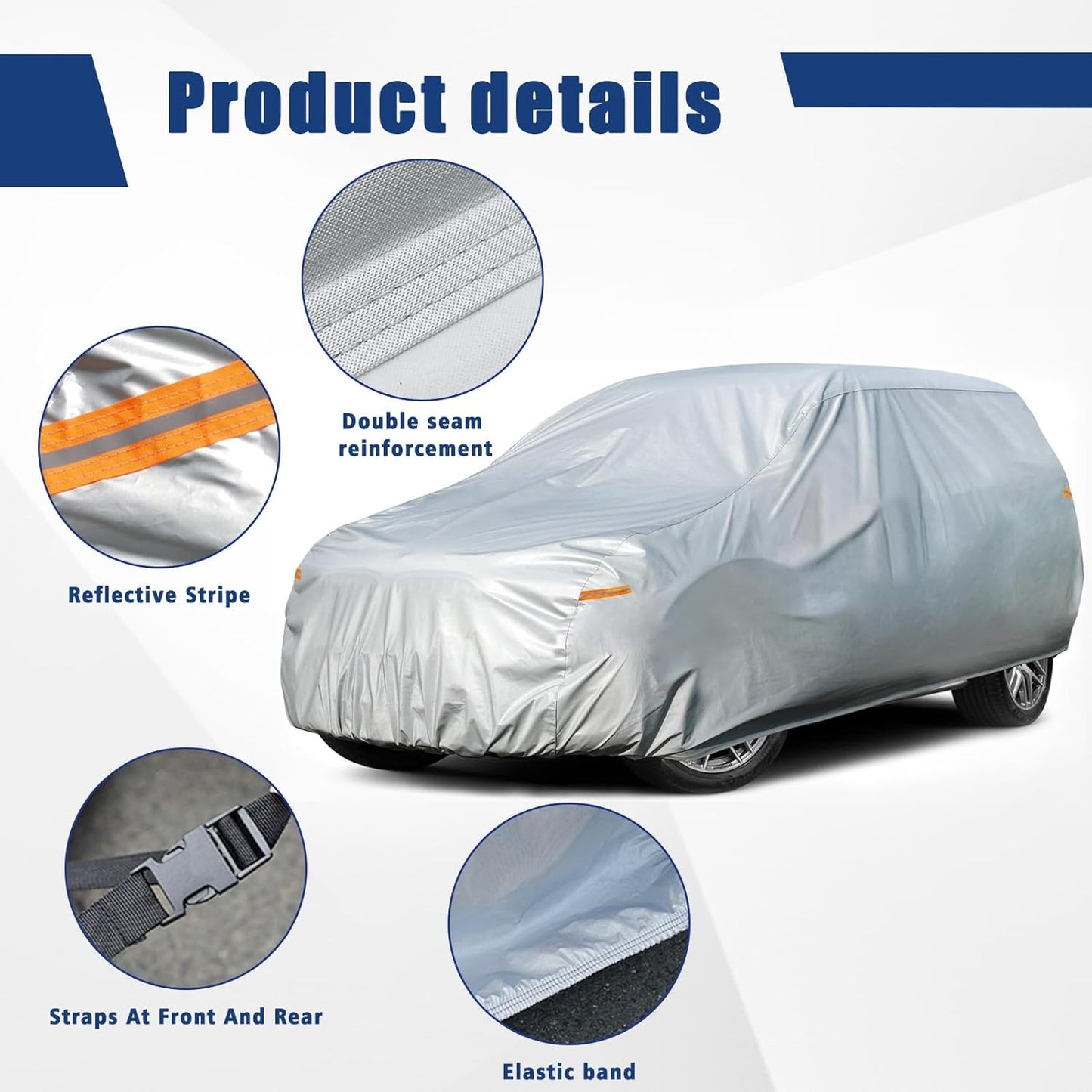 Kayme 6 Layers SUV Car Cover Custom Fit for Dodge Durango (2004-2025) Waterproof All Weather for Automobiles, Outdoor Full Cover Rain Sun UV Protection.Silver