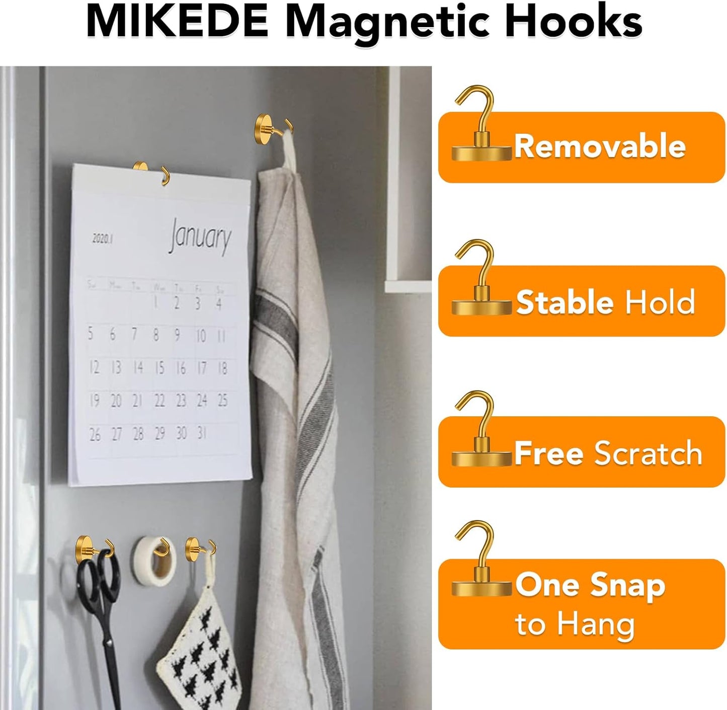 MIKEDE Magnetic Hooks,150LB Heavy Duty Magnets with Hook, Super Strong Magnets Neodymium Extra Strength Hooks for Hanging, Magnetic Hanger for Cruise(Yellow, 10 Pack)