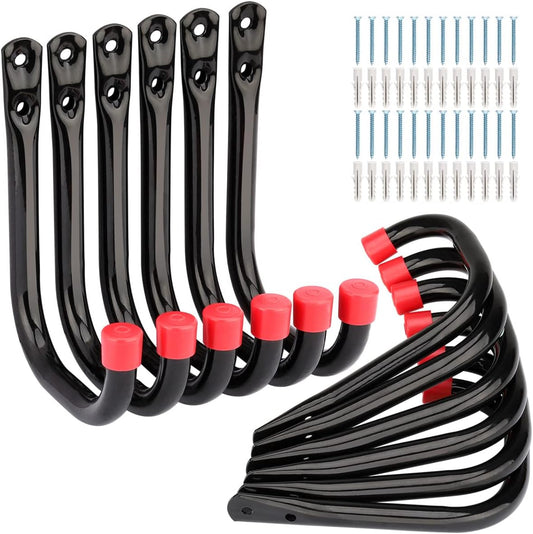 12 Pack Garage Storage J Hooks, 4.1Inches Heavy Duty Wall Mount Utility Hangers by Naikozmo Black and Red 5.6 x 4.1 x 0.5 inches