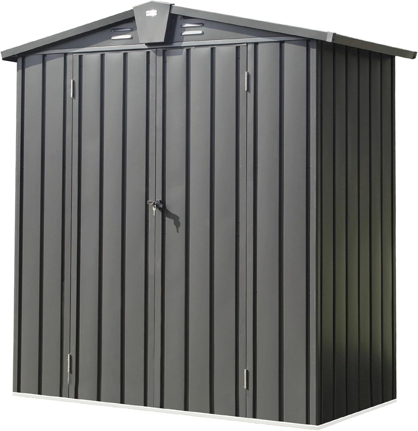 IKERY Galvanized Steel Garden Shed - 5.7' x 3' with Floor, Ventilation Vents and Lock, All - Weather Outdoor Storage for Tools in The Backyard, Dark Gray