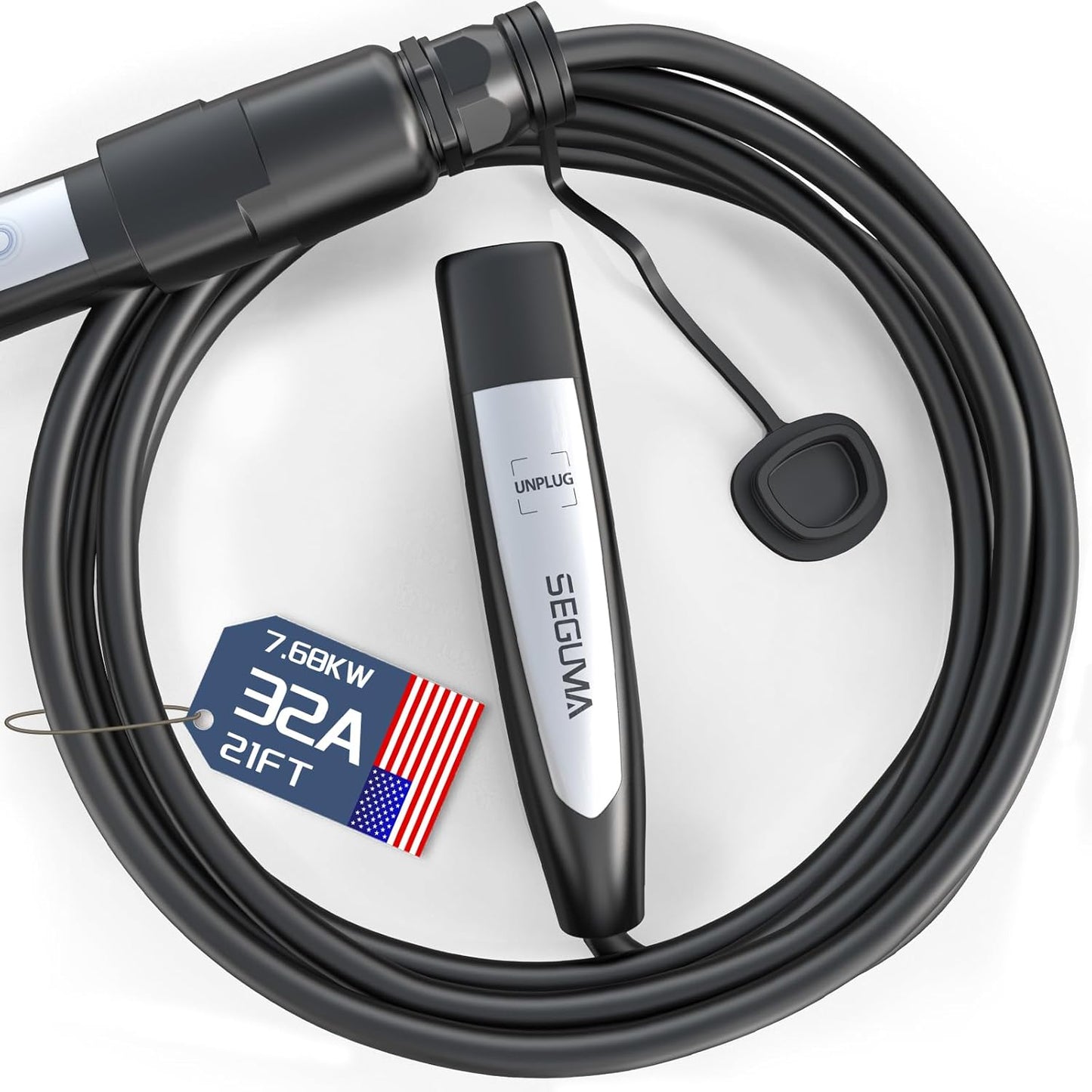 32A EV Charger Extension Cord for Tesla Charger, 21ft EV Extension Cable for Level 1/2 Tesla Home Chargers/Tesla Wall connectors, Max 240V 7.68kW NACS Extension Cable for Tesla Y/X/3/S/Cyber-truck