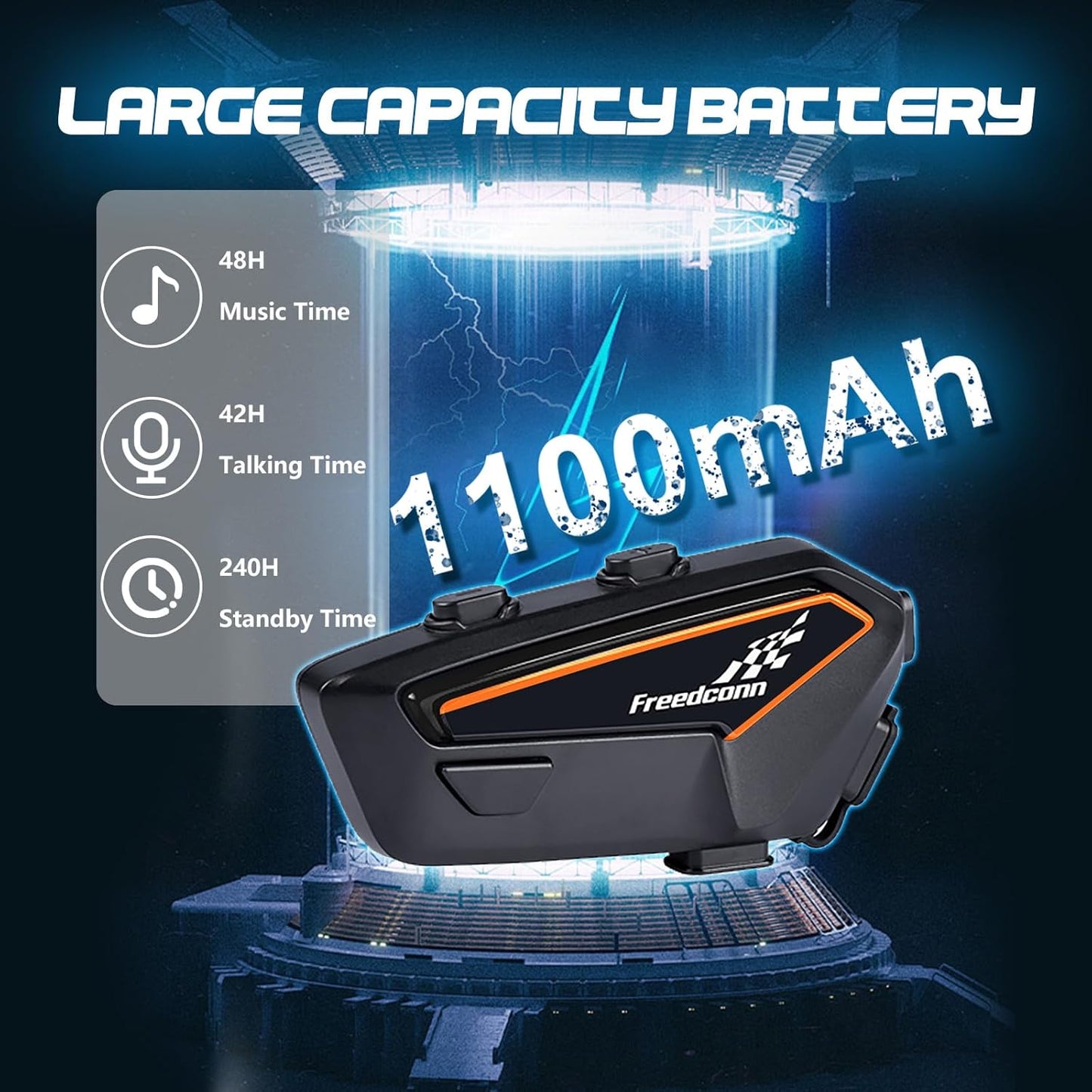 FreedConn F1 Motorcycle Helmet Bluetooth Headset with CVC Noise Cancellation, Stereo Music, Bluetooth 5.2, IP65 for Motorcycle Touring, Snowmobile/ATV