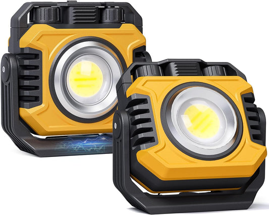 Samyoung 2 Pack 2400LM Super Bright Rechargeable Work Light, 28 Hours Long Lasting Stepless 2700-8000K White Warm & Brightness Magnetic LED Work Light, Ultralight 360°Rotating Portable Light with Hook