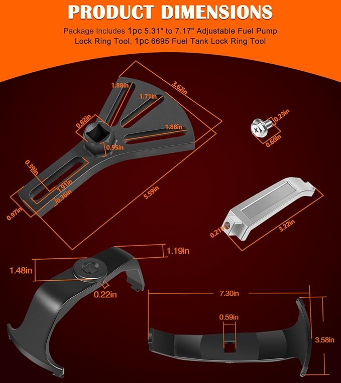 5.31" to 7.17" Adjustable Fuel Pump Lock Ring Tool + 6599 Fuel Tank Lock Ring Tool - Fuel Tank Repair Tools Set Works for Most Automotive Fuel Pump Locking Ring Like for Benz BMW Ford Nissan Volvo