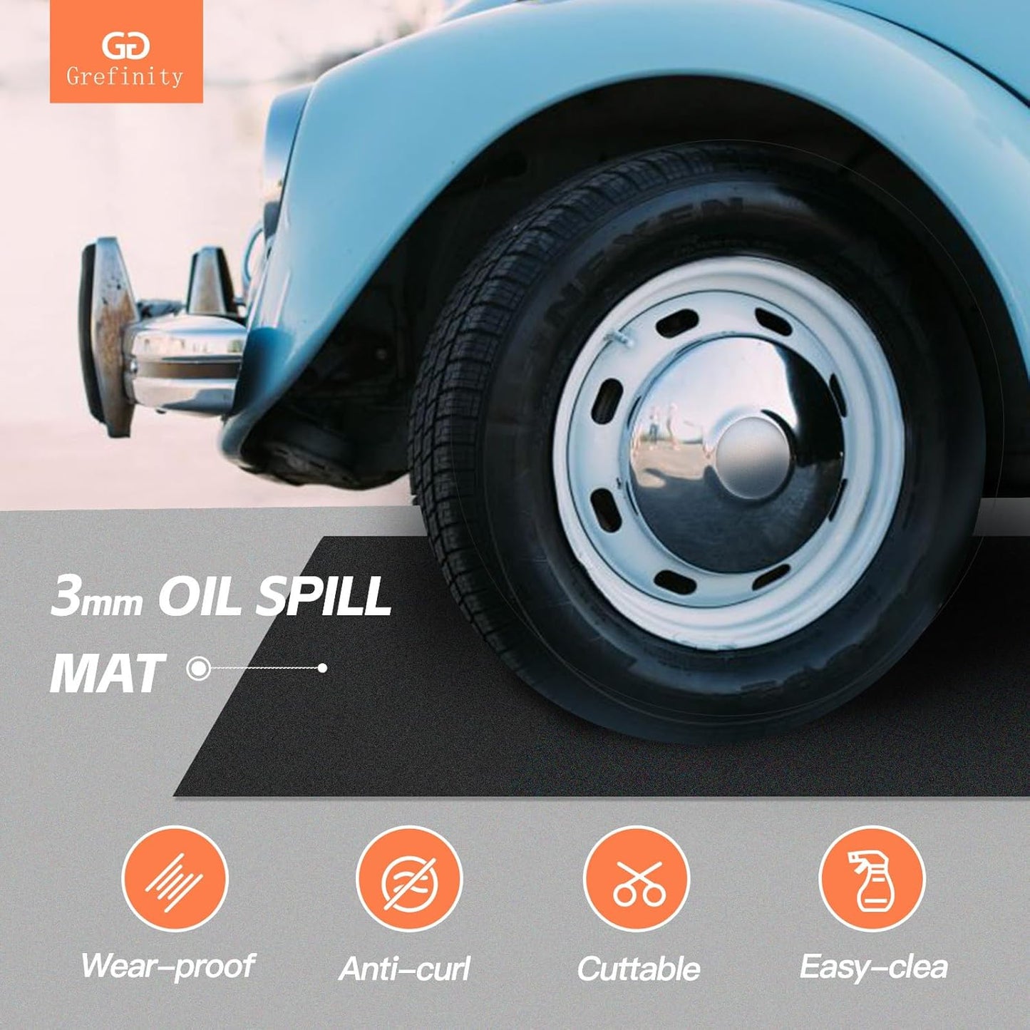 6.6'x 8.5' Garage Floor Mat & Oil Spill Mat, Heavy Duty Under Car Mat for Garage & Driveway, Protects Against Oil, Chemicals & Stains with TPE Anti-Leak Backing, Reusable & Washable