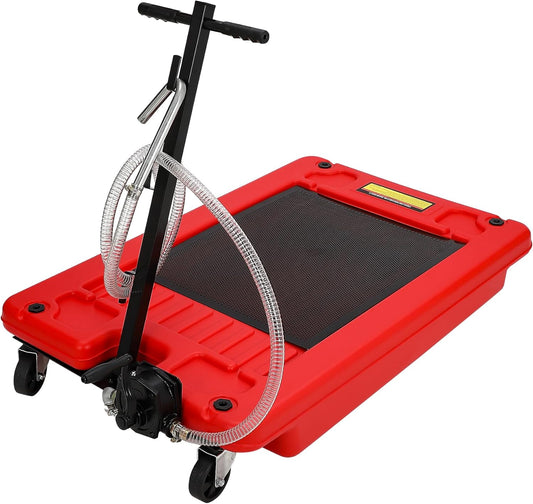 ‌17 Gal Low Profile Oil Drain Pan, Heavy Duty Mobile Oil Changing Pan with Hand Pump, 8 Ft Hose & Quick Drain Valve, Leak-Proof Design for Truck Car Motorcycle, Garage Workshop Use