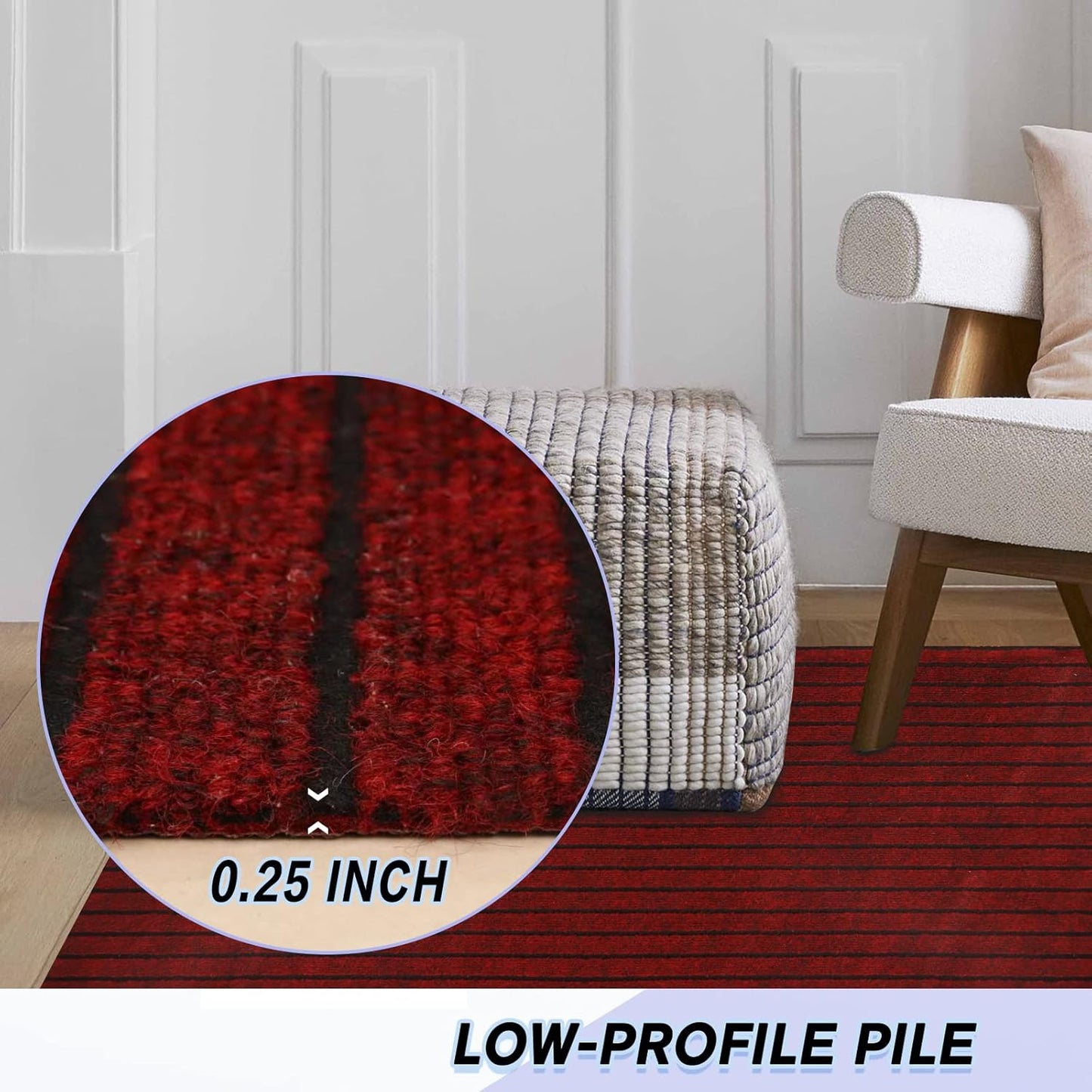 Custom Size Backed Non-Slip Area Rugs Runner, Easy Clean, Waterproof Runner Rugs for Hallway Entryway, Kitchen, Laundry, 2FT x 58FT, Red Stripe