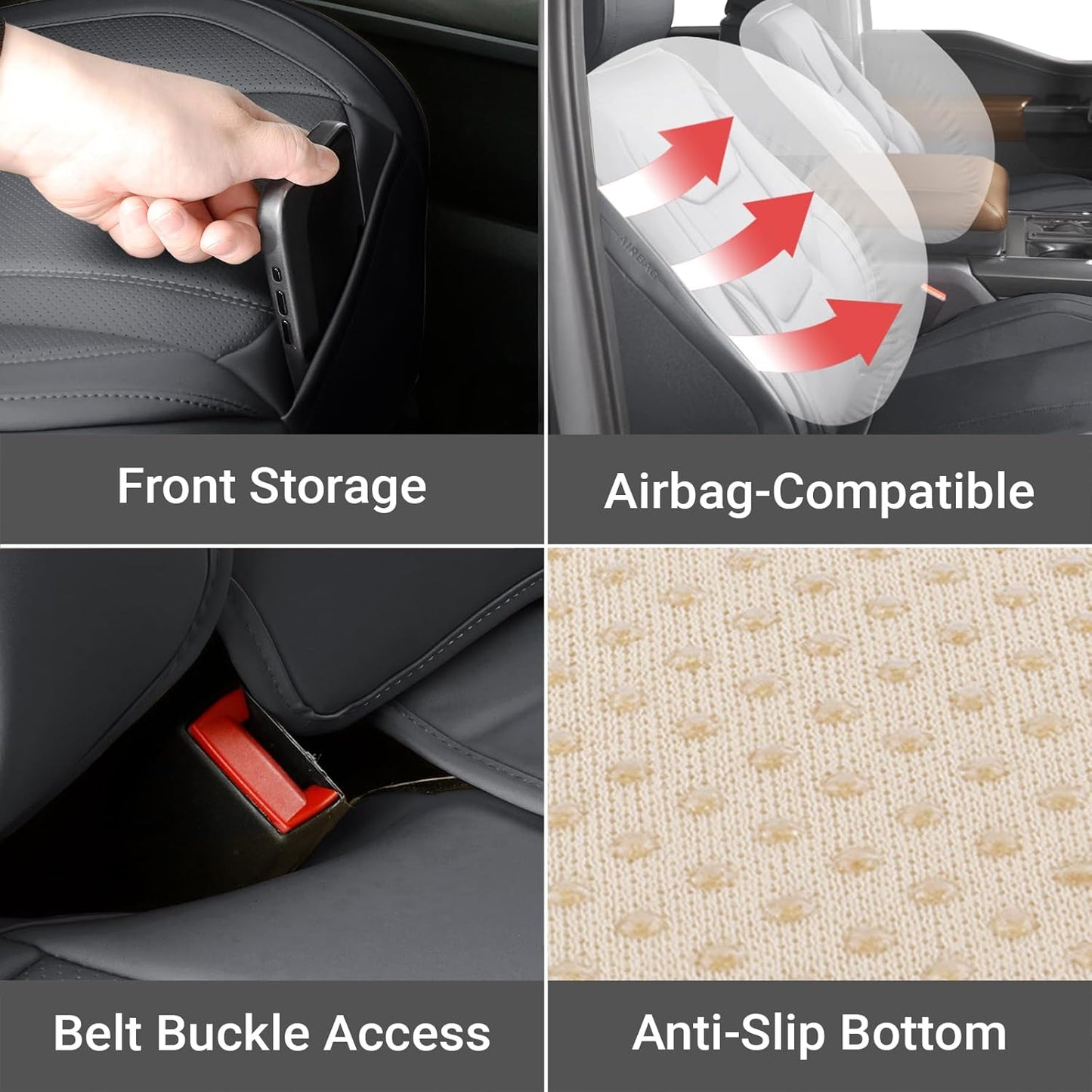 Coverland Custom Car Seat Covers Compatible with 2011-2018 RAM 1500 Quad Cab, Crew Cab - Premium Leather Non-Slip Waterproof Custom Interior Protector Full Set-Dark Gray [See Size Chart-Size X144]