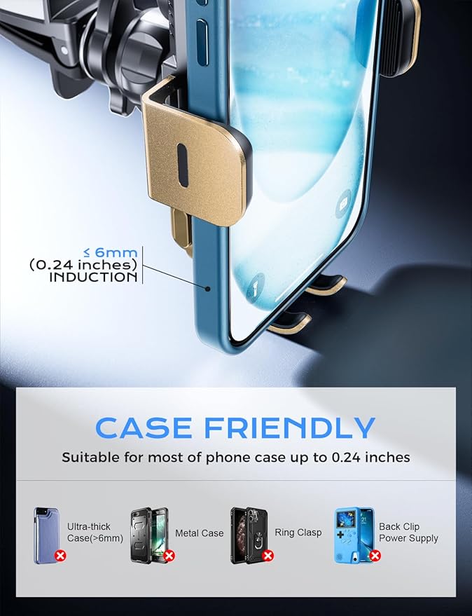 CHGeek Wireless Car Charger, 15W Fast Charging Auto Clamping Car Charger Phone Mount Phone Holder fit for iPhone 15 14 13 12 11 Pro Max Xs, Samsung Galaxy S25 Ultra S24 S23 S22, S21, S20, Golden