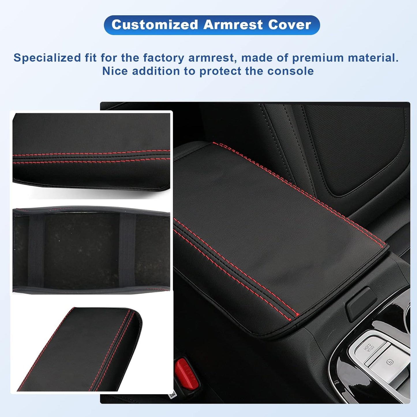 CDEFG for Santa Cruz 2022 2023 Pickup Truck Center Console Cover Armrest Cover Console Pad Arm Rest Seat Box Cover Leather Protector for 2022 Santa Cruz Car Interior Accessories (Black)