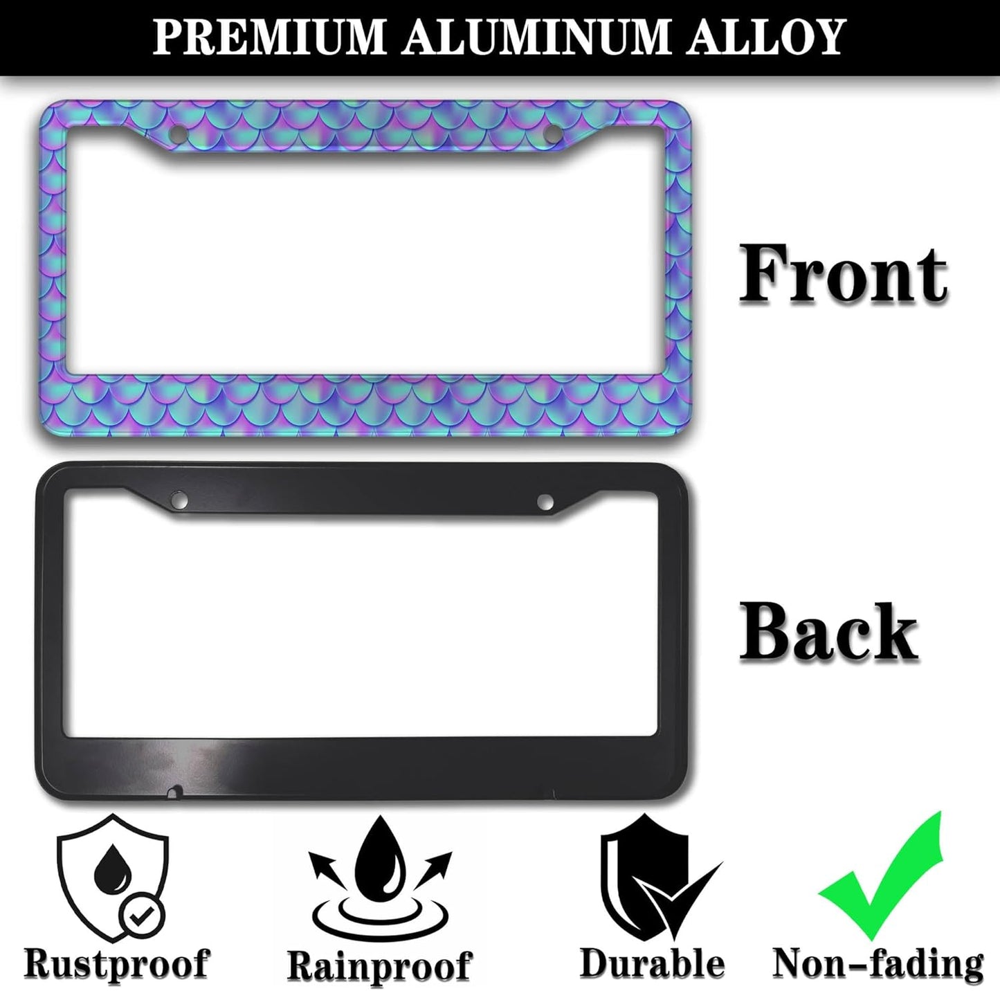License Plate Frames for Men Purple; License Plate Frame for Women Mermaid Purple Scales Aluminum Metal Car Accessory 2 Pack with Screw Covers Set