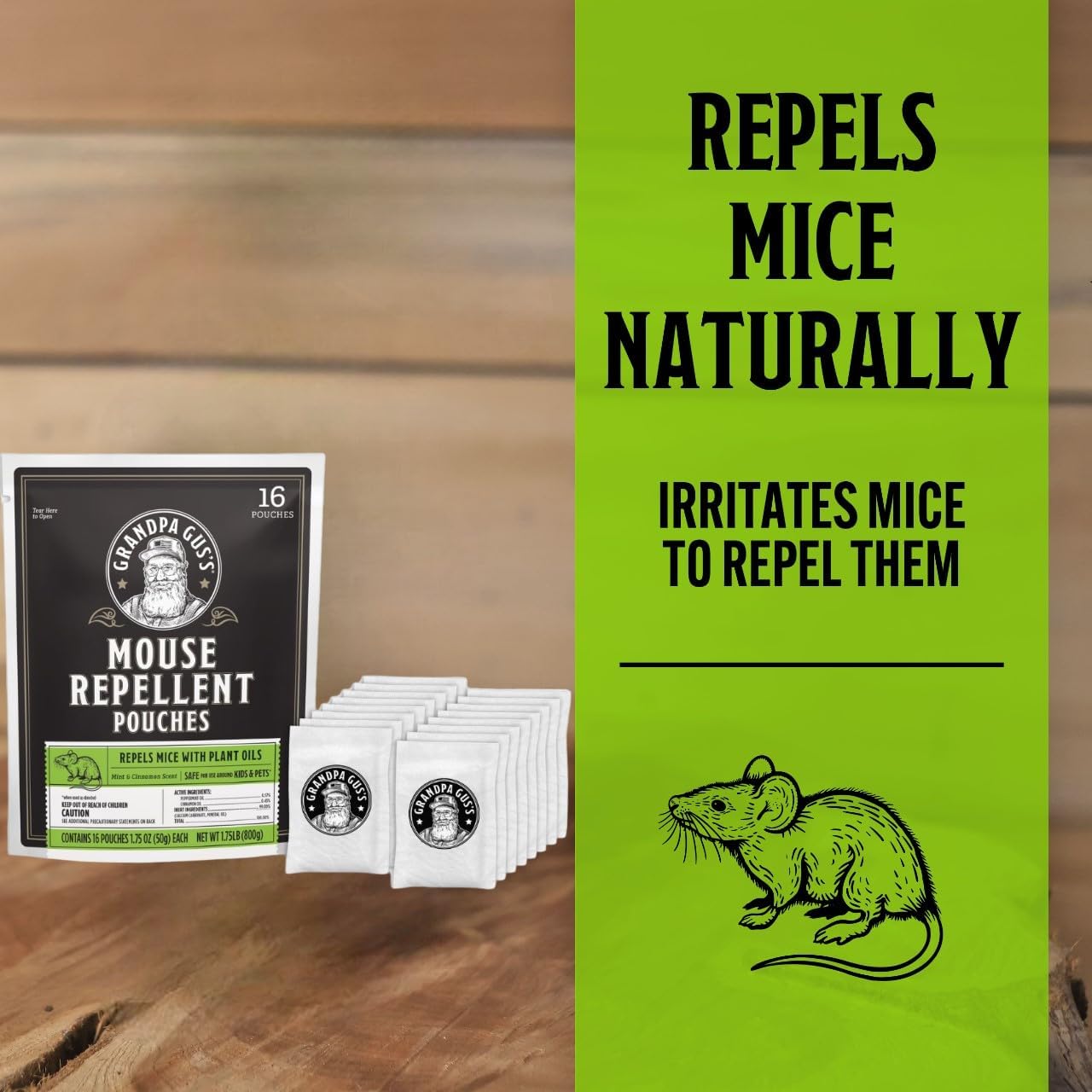 Grandpa Gus's Natural Mouse Repellent Pouches, Cinnamon/Peppermint Oils Repel Mice from Nesting in Home/Cabin/Boat/Car Storage/RV/Machinery/Shed (16 Pouches)