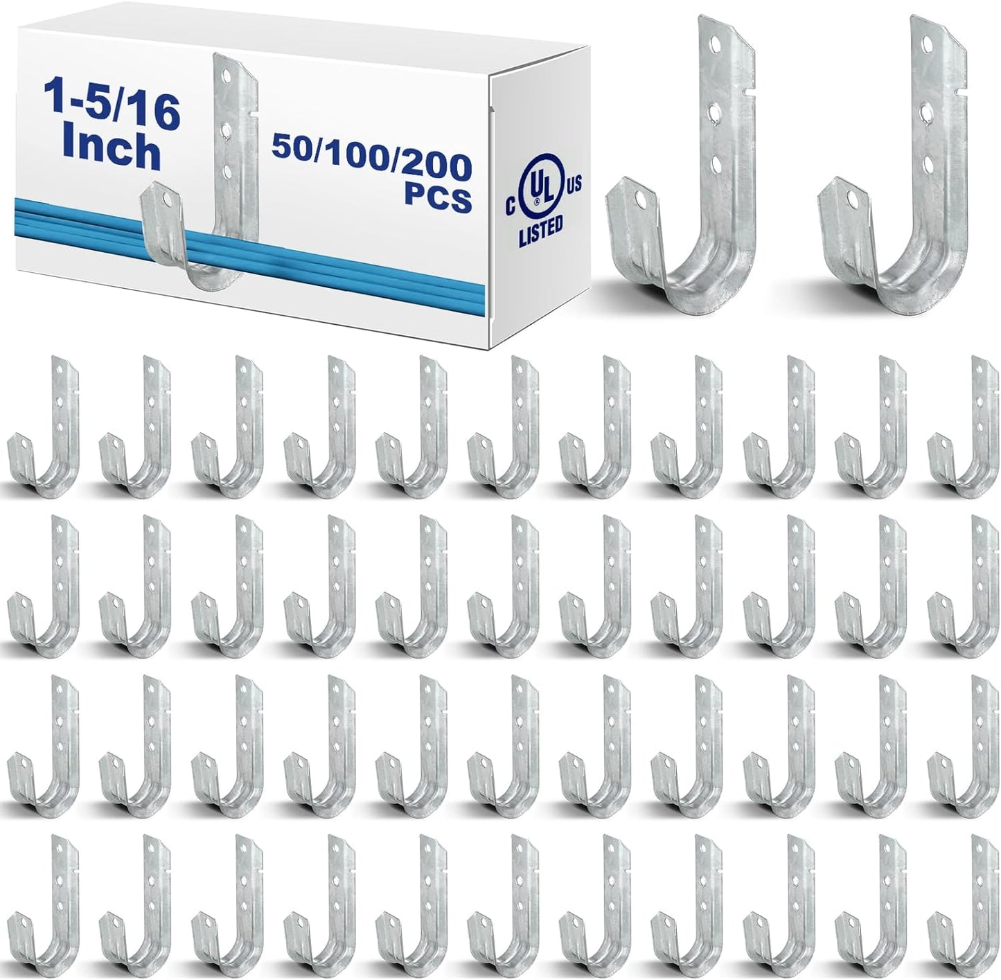 Gisafai 50 Cable Support J Hook, Cable Hooks for Hanging, Heavy Duty Metal Hooks for Wire Management, G60 Galvanized Steel (1/5-16 Inch)