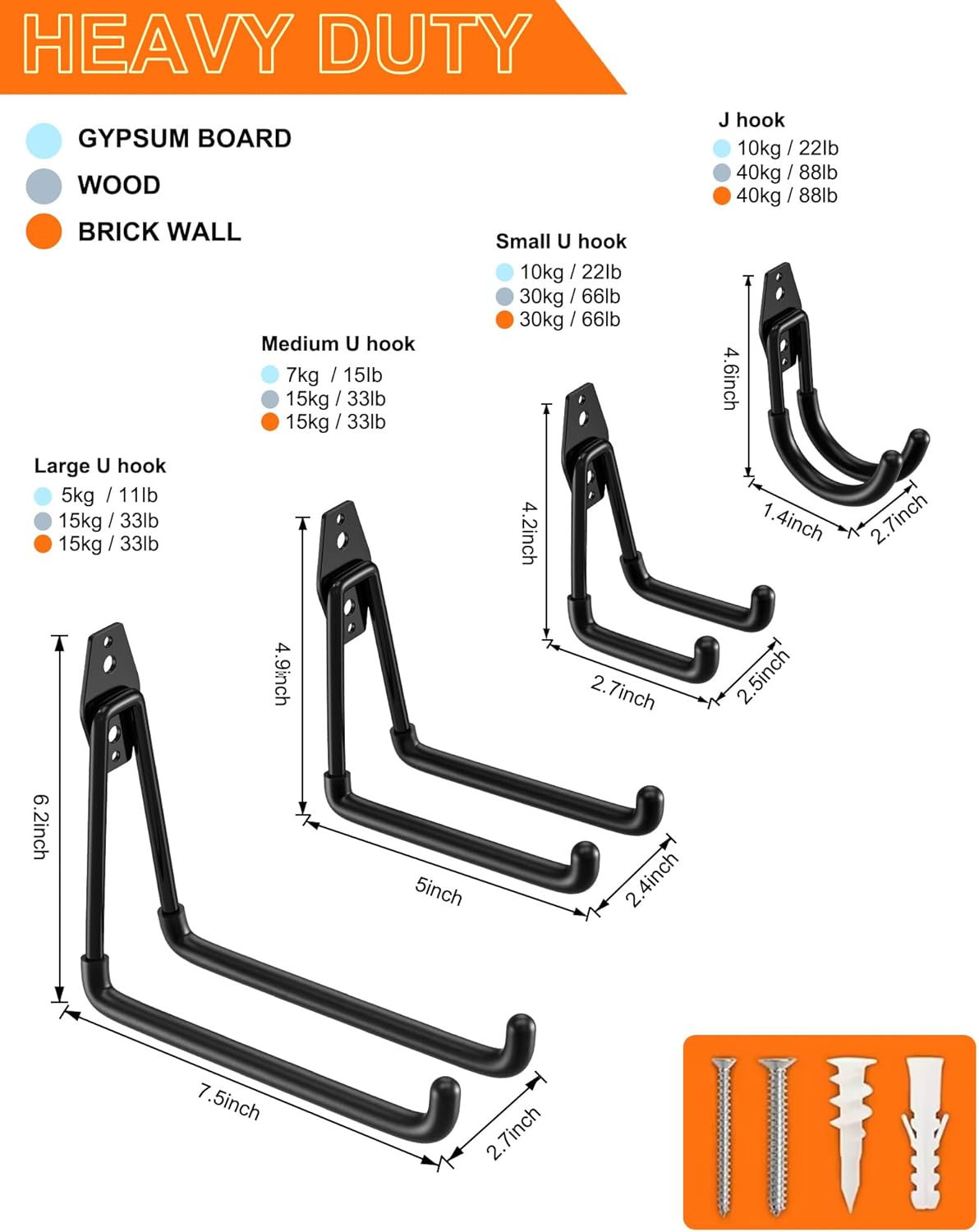 QcoQce 18 Pack Extension Cord Hooks with Wall Mount, Heavy Duty Utility Hangers for Hose, Wires, Cables, Garage Organization with Anti-Slip Design, Screws Included (Black)