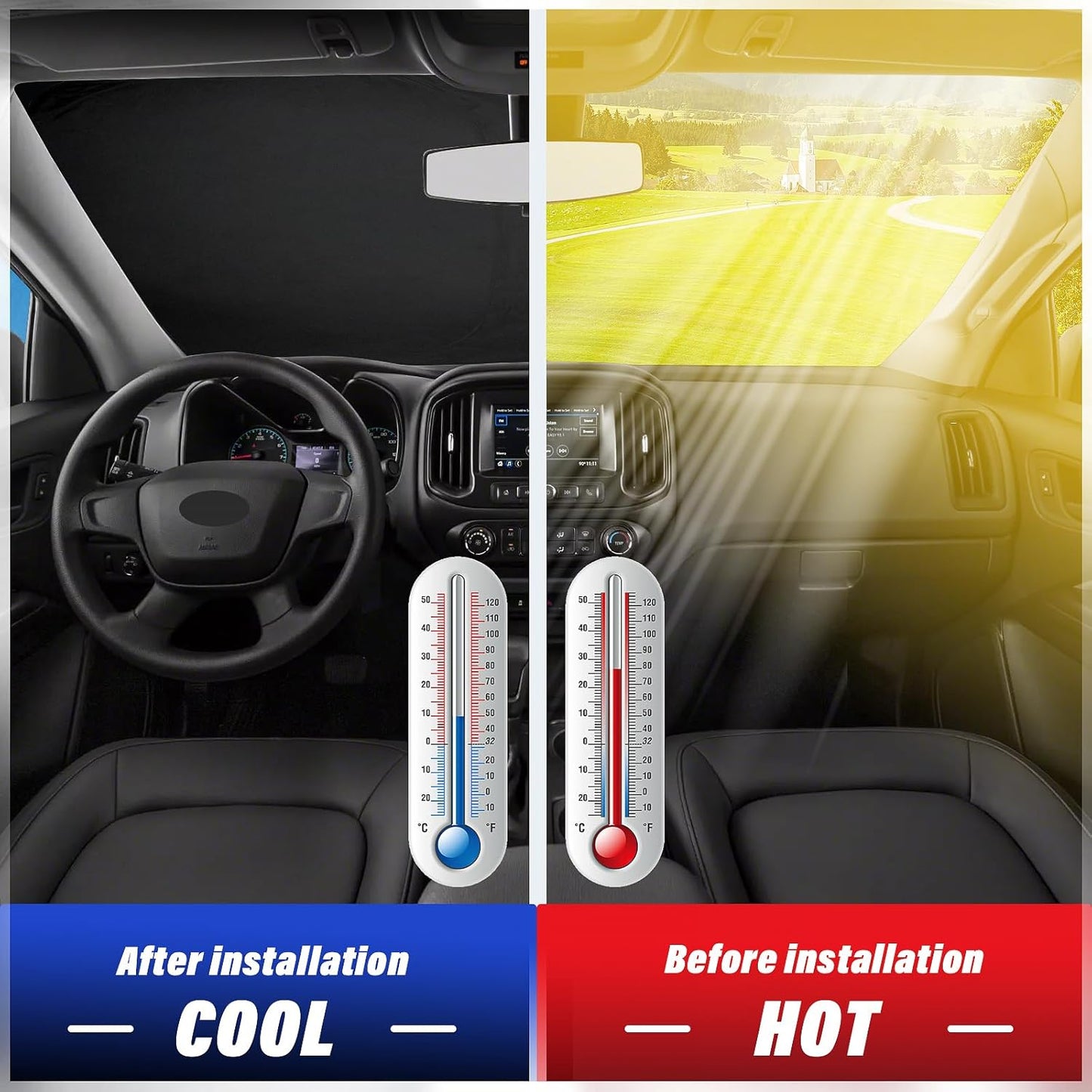 Sze Windshield Sunshade for 2015-2022 Chevrolet Colorado Retractable Front Window Sun Shade Foldable UV Reflector Sun Visor Insulation Sun Protection