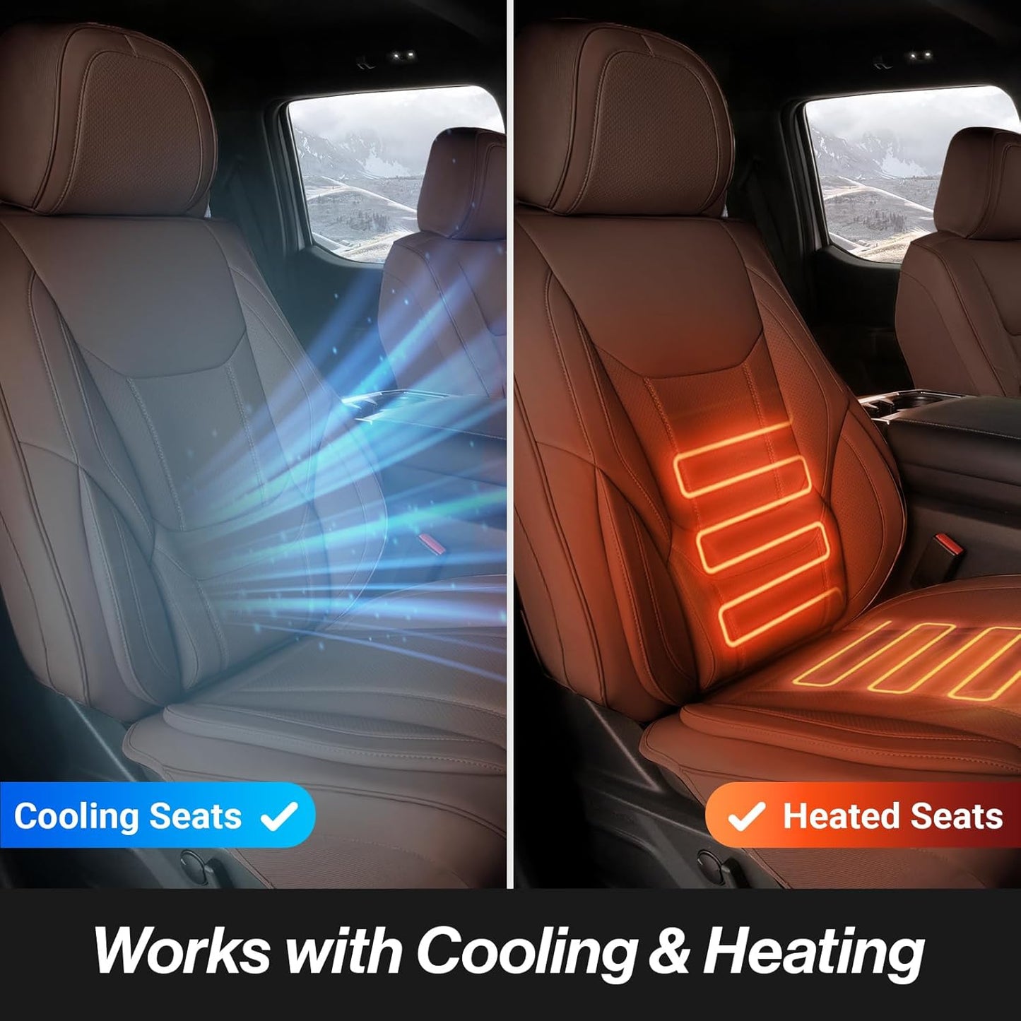 Coverland Custom Car Seat Covers Compatible with Tacoma, F150, F250, F350, Ram 1500, Silverado 1500 - Premium Leather Non-Slip Waterproof Interior Front Seat-Dark Brown [See Size Chart-Size A10]