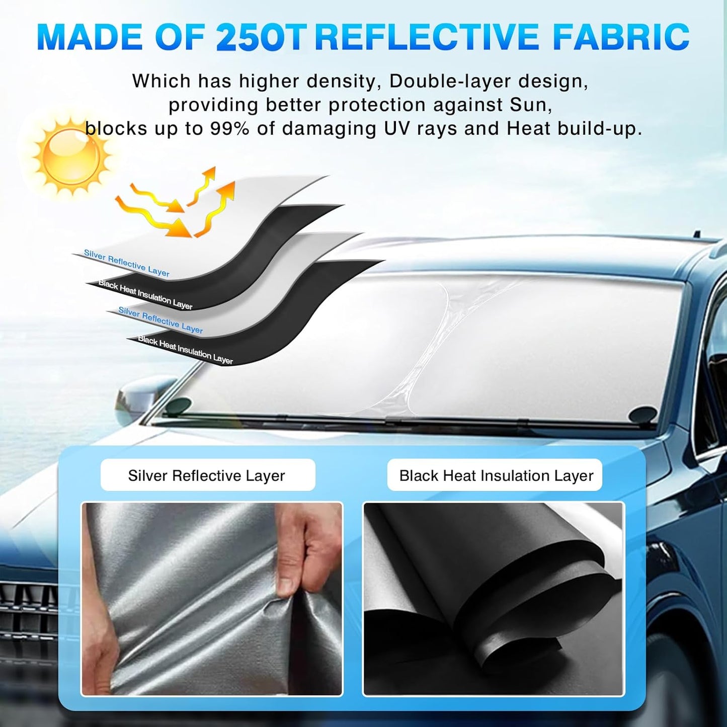 KUST Windshield Sun Shade for 2022-2025 2026 Volkswagen VW Taos Accessories Sunshade Window Sun Visor Protector Foldable Blocks UV Rays Keep Your Car Cooler