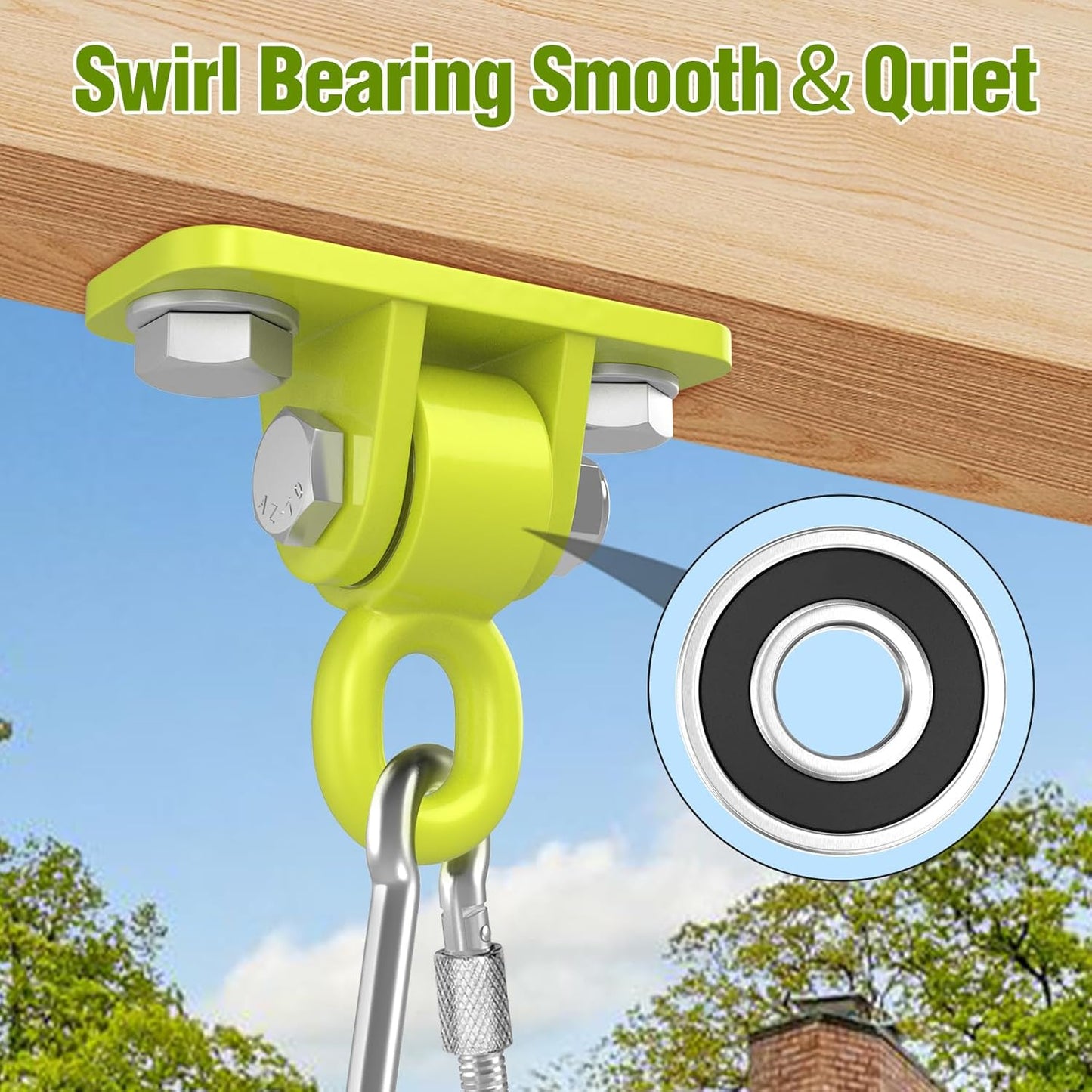 Heavy Duty Swing Hangers, Porch Swing Hanging Kit with Bearing Outdoor Playground Tree Indoor Ceiling Mount Hardware Brackets with Snap Hooks for Yoga Hammock Punching Bag Accessories 8PCS Yellow