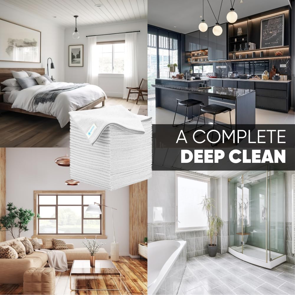 Bulk 16" x 16" All Purpose Microfiber Towels Wholesale - Case Quantity (200 Count) | Large | No Fraying | High Density Microfiber | Zero Chemical Cleaner | Long-Lasting (White)