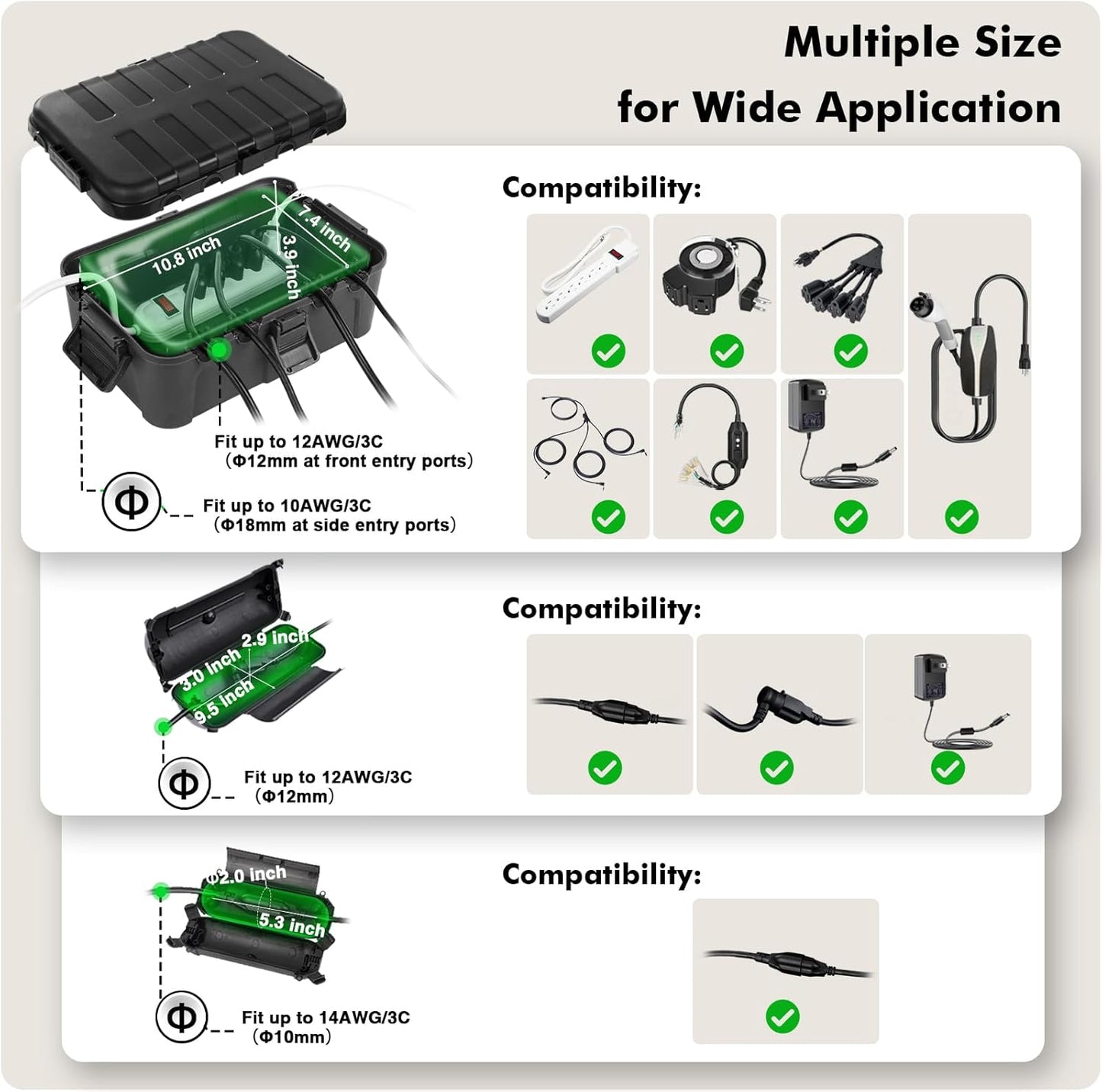 Flemoon [3 Pack] Outdoor Extension Cord Safety Cover with Waterproof Seal, Weatherproof Electrical Connection Box to Protect Outdoor Outlet, Plug, Socket, Christmas Holiday Decoration Light, Black
