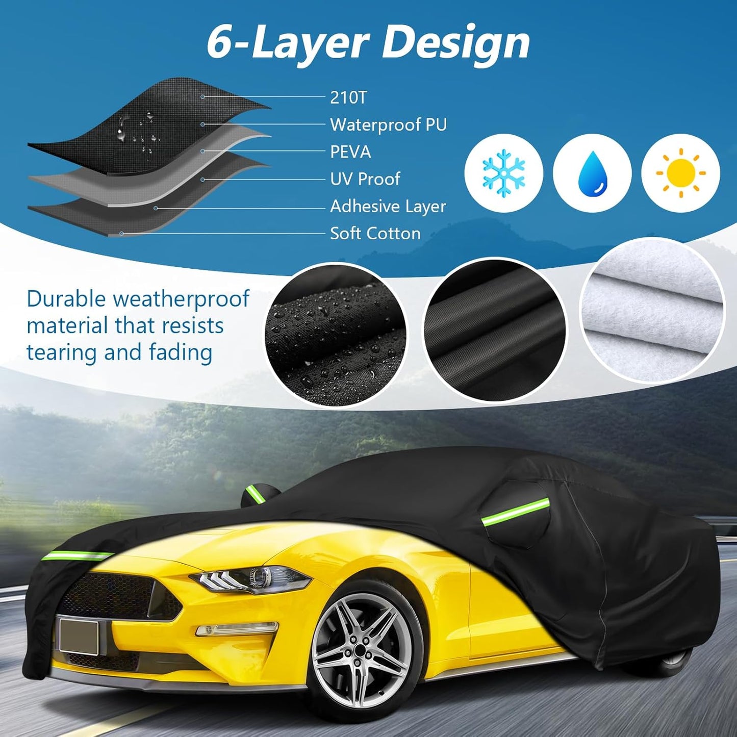 for Mustang Full Car Cover Waterproof All Weather, Outdoor Car Covers with Soft Cotton Lining Windproof Heavy Duty Protection Compatible with 1994-2025 Mustang GT/Shelby/Cobra/Bullitt/ECOBOOST
