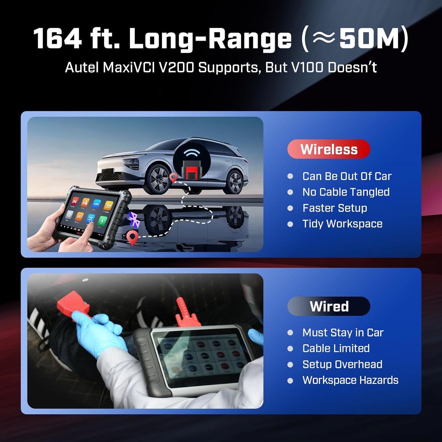 Autel MaxiVCI V200 VCI200 Wireless Dongle: 2025 VCI 200 OBD2 Connector 2.0 of VCI100 V100 Adapter Car Communication Interface for MaxiSys MS906 Pro MS906 Pro-TS S906 MAX KM100 BT608 BT609 ITS600 etc.