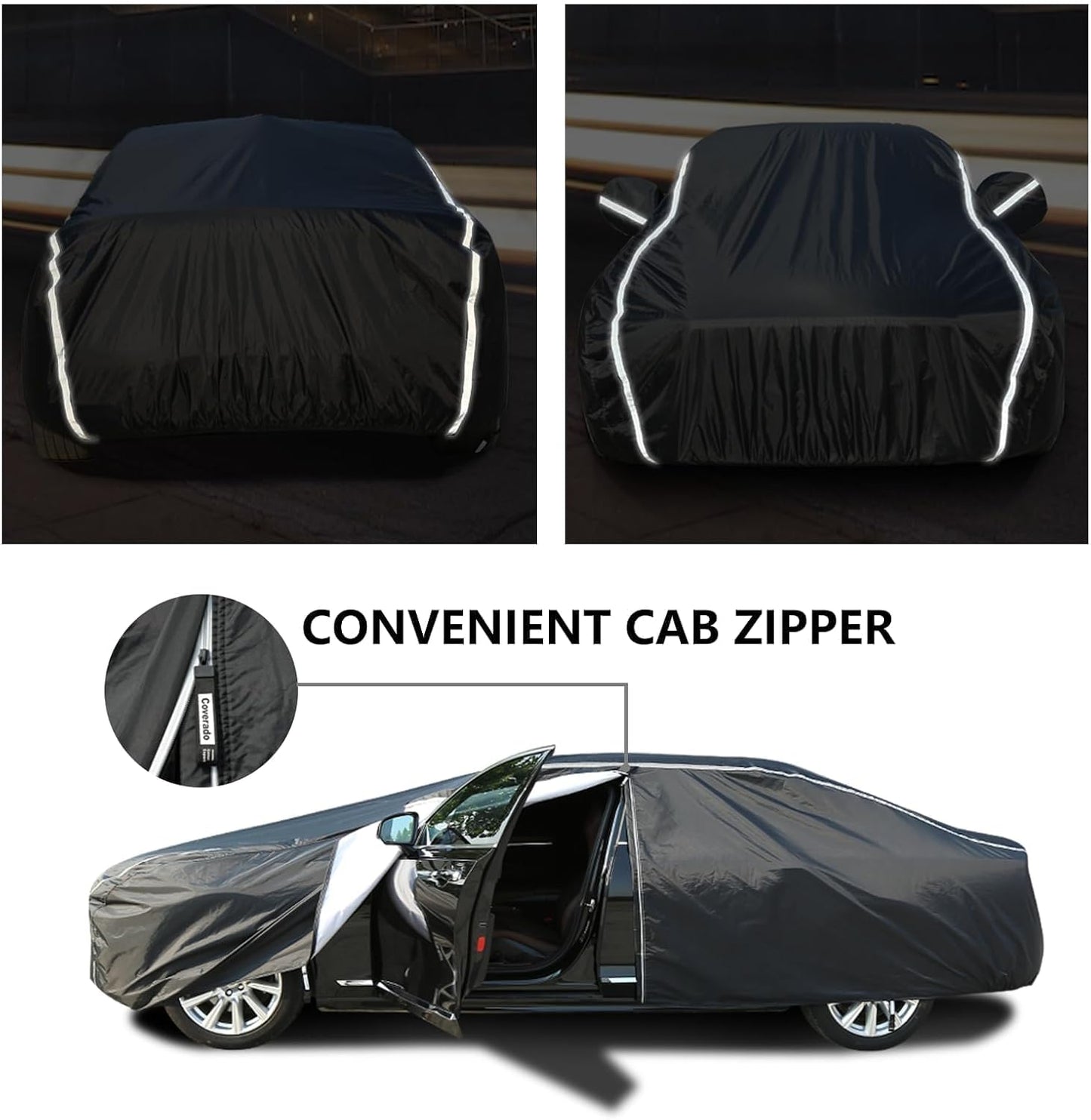 Tecoom Car Cover Waterproof All Weather, Outdoor Indoor Car Covers with Zipper Door, Cotton Backing Full Exterior Covers, Snowproof UV Protection Windproof, Universal Fit for Sedan (191"-200")
