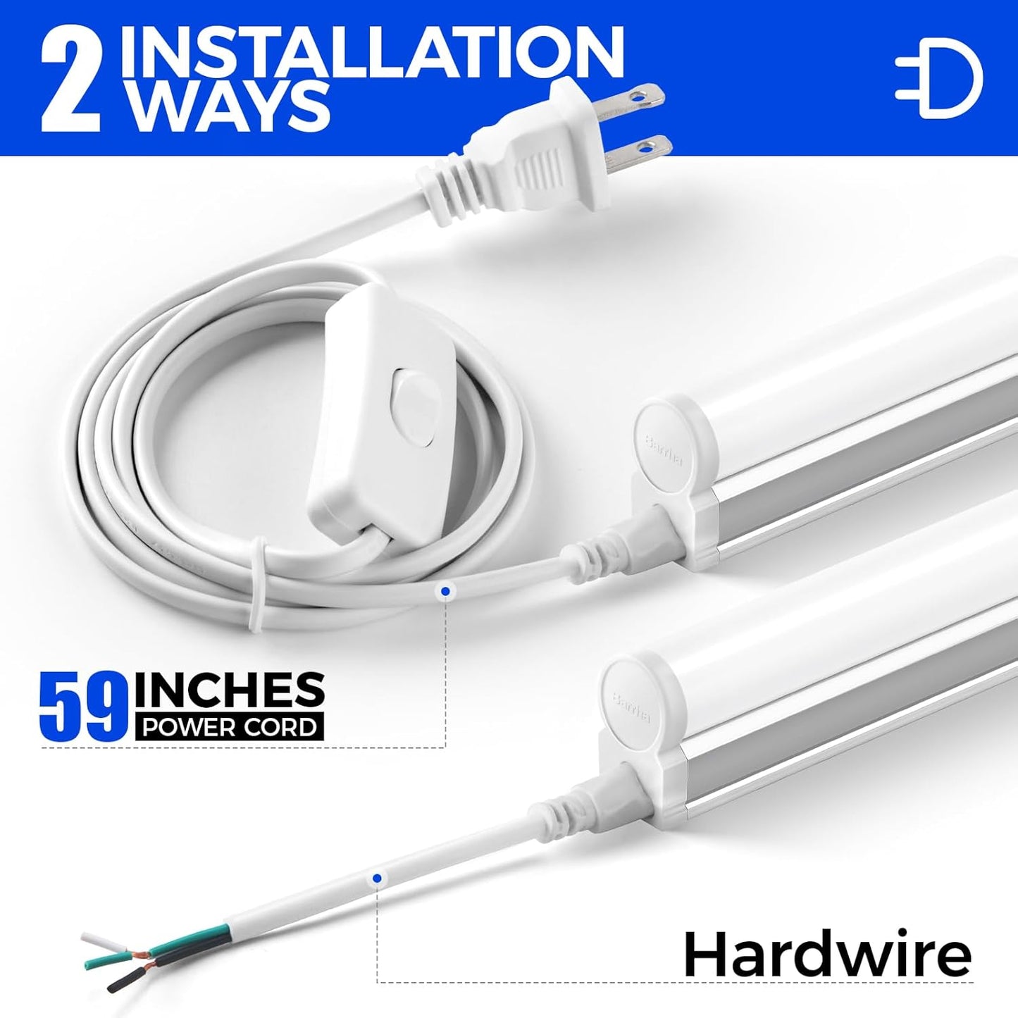 Barrina (6 Pack LED T5 Integrated Single Fixture, 4FT, 2200lm, 6500K Super Bright White, 20W Utility LED Shop Light, Ceiling and Under Cabinet Light, Corded Electric with ON/Off Switch, ETL Listed