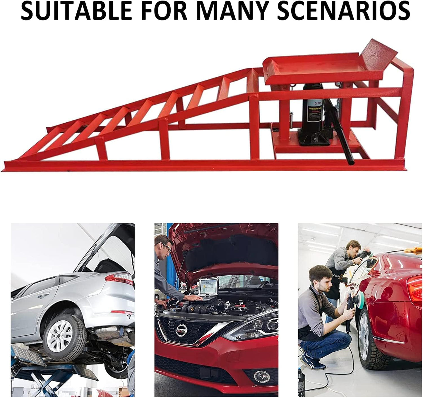 BLVD-LPF OBEY YOUR LUXURY 2 Pack Hydraulic Car Ramps 10000lbs 5T 11000lbs Low Profile Car Lift Service Ramps Truck Trailer Garage, Height Hydraulic Vehicle Ramps (RED)