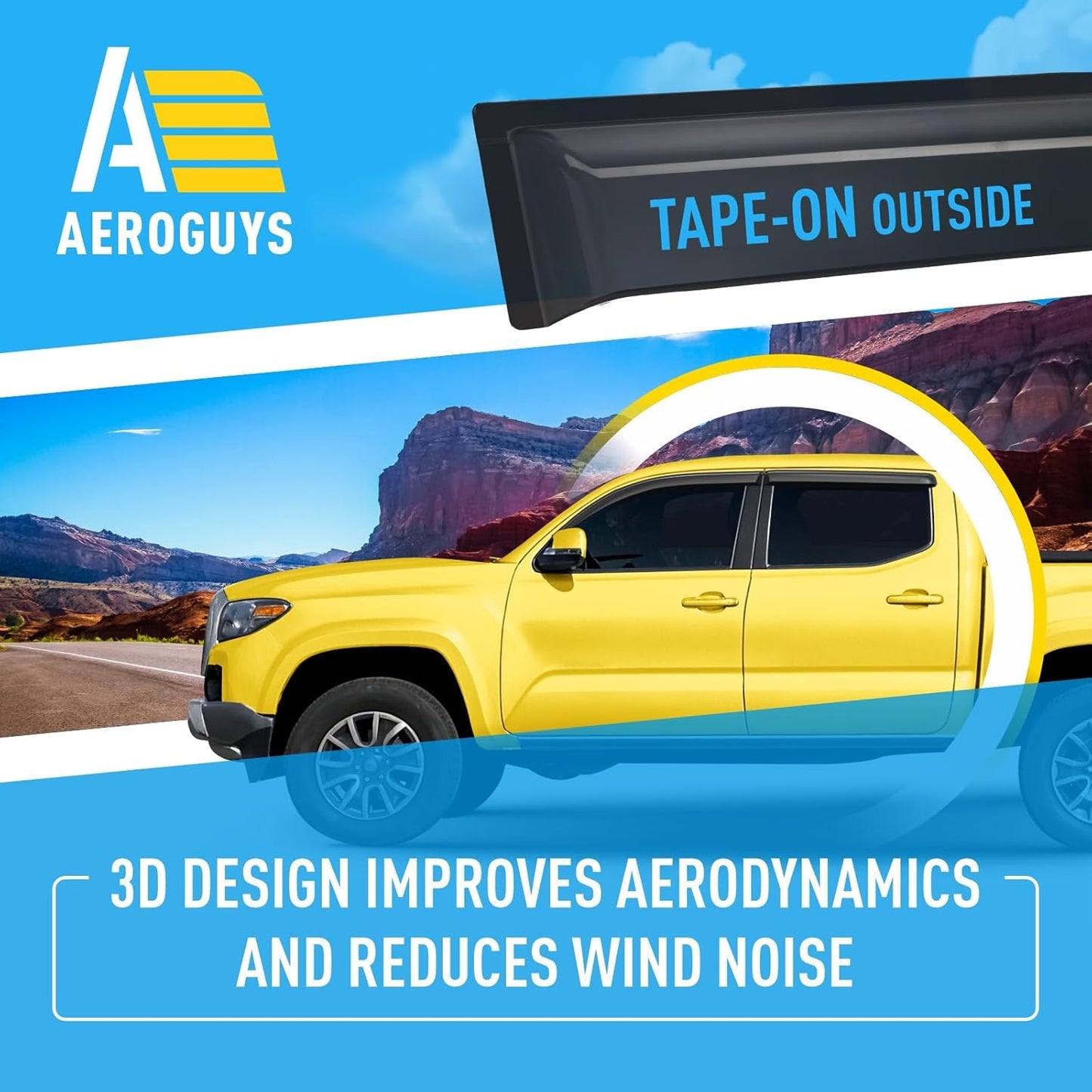 Extra Durable Window Deflectors Tape-On Window Visors Rain Guards Fit for Toyota Tacoma 2016-2023 Double Cab, Sun Visors, Wind Vent for Shades, Exterior Car Accessories - 4pcs. AG0743