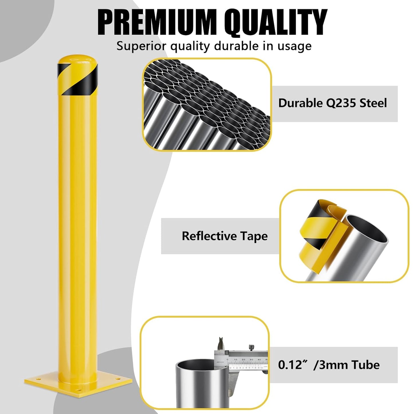 Safety Bollard Post, 36 Inch Height Steel Bollards, 4.5 Inch Diameter Parking Bollard, Yellow Powder Coated Safety Parking Barrier Post, for Traffic Sensitive Areas,10P