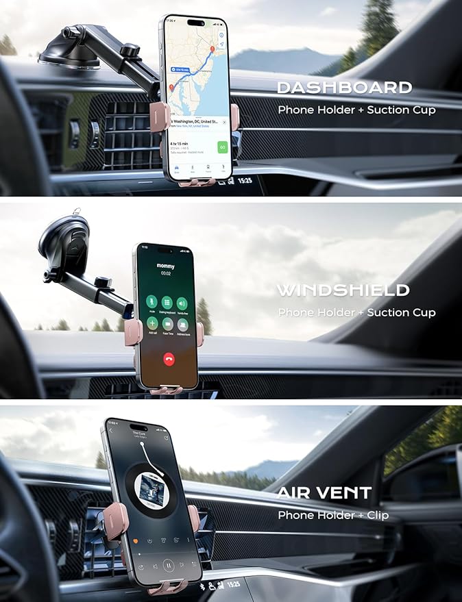 CHGeek Wireless Car Charger, 15W Fast Charging Auto Clamping Car Charger Phone Mount Phone Holder fit for iPhone 15 14 13 12 11 Pro Max Xs, Samsung Galaxy S25 Ultra S24 S23 S22, S21, S20, Pink