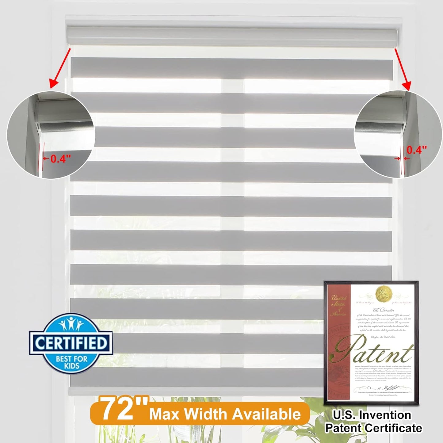 Persilux Cordless Zebra Blinds for Windows (59" W X 47" H, Grey) Free-Stop Dual Layer Roller Windows Shades for Day and Night, Light Filtering Sheer Shades for Home, Easy to Install