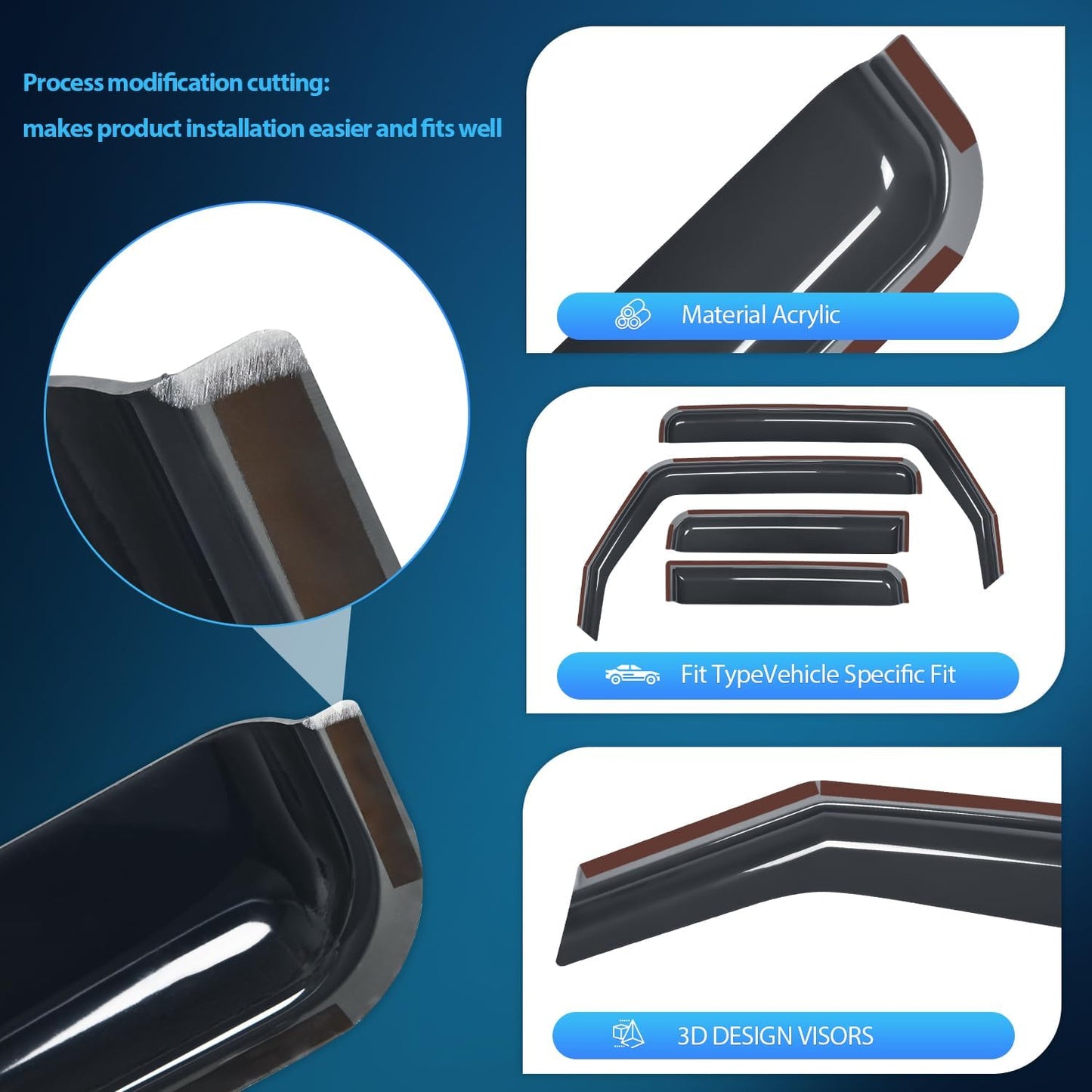 Nilight in Channel Rain Guards for Gladiator 2020 2021 2022 2023 Window Deflectors, Vent Window Visors-4PCS