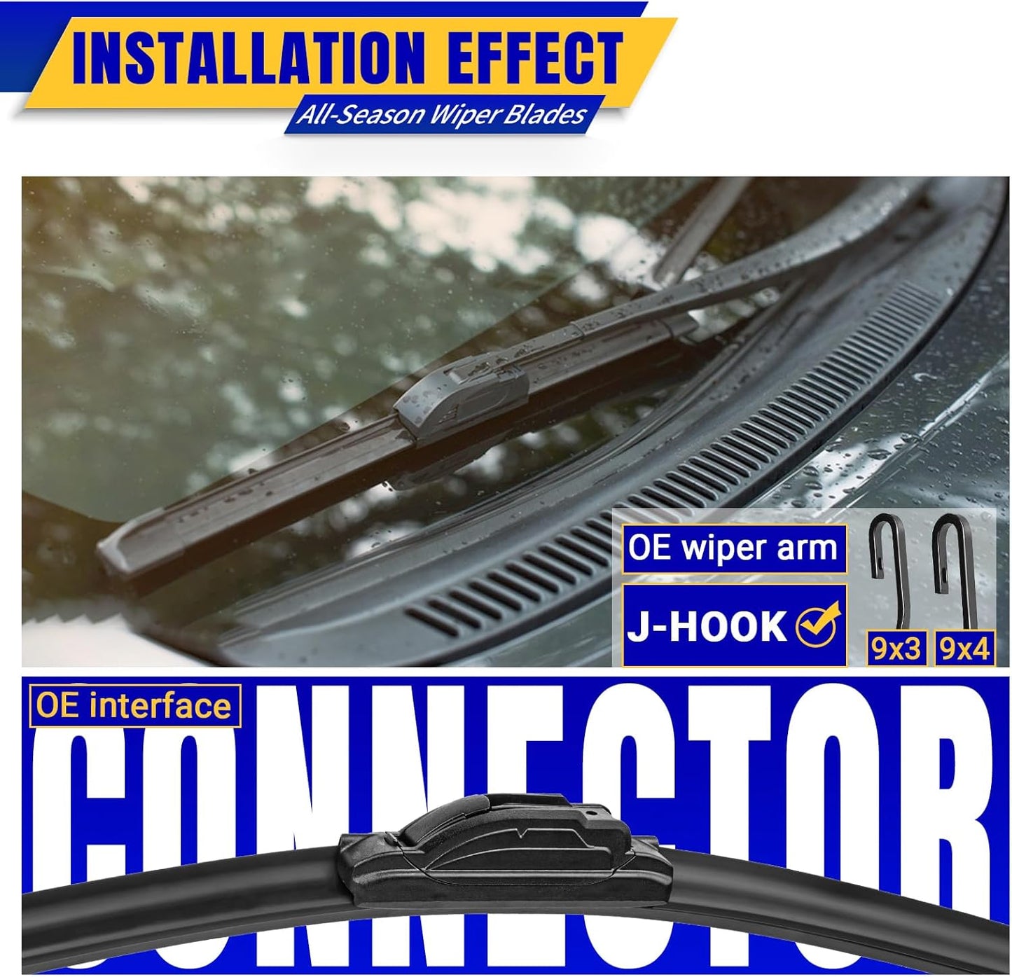 3 wipers Replacement for 2008-2012 Jeep Liberty, Windshield Wiper Blades Original Equipment Replacement - 19"/19"/14" (Set of 3) U/J HOOK