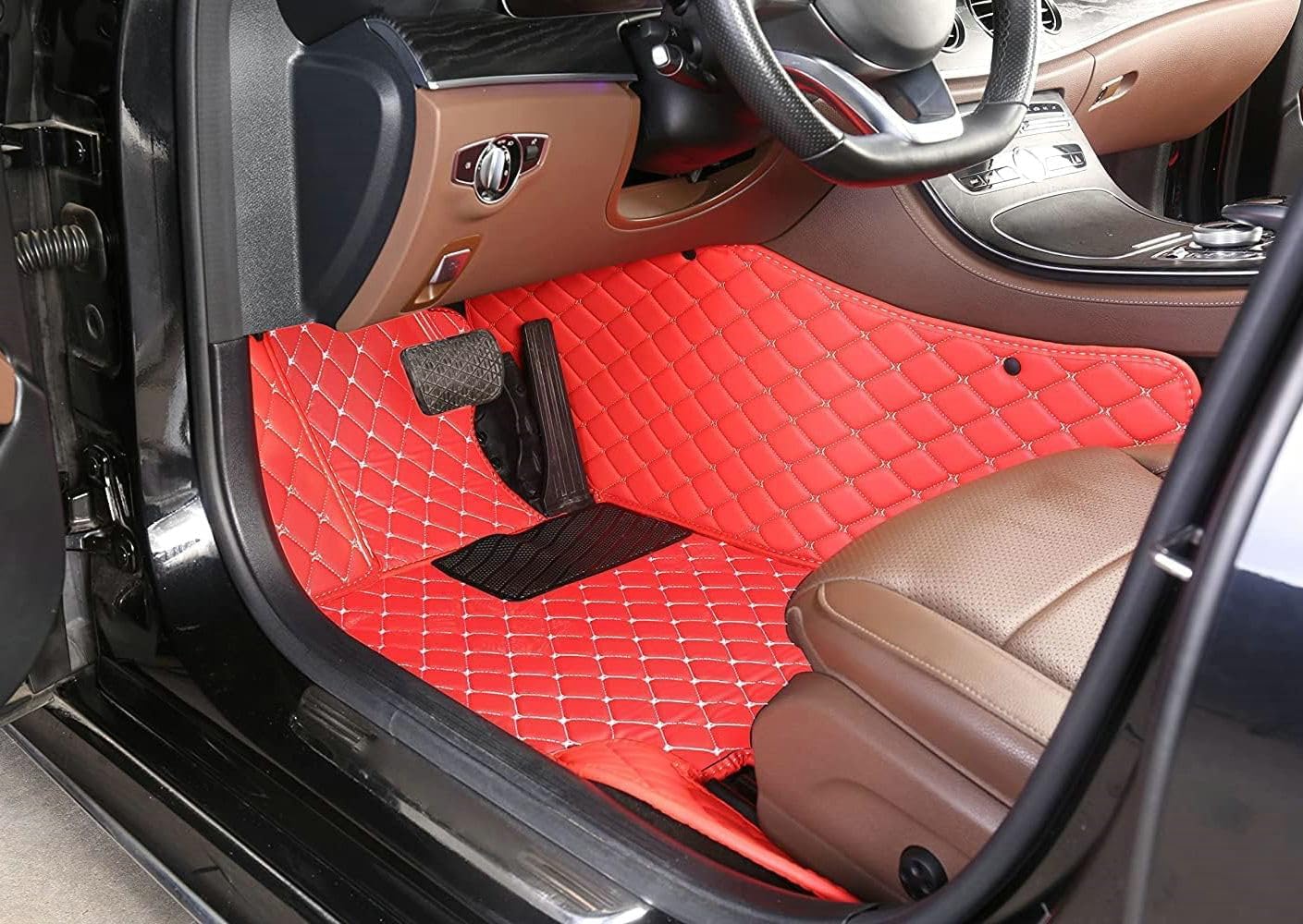 Custom Artificial Leather Waterproof All-Weather Car Floor Mats Fit for 99% Sedan SUV Sports Car Vehicle Car Mat (White Black White)