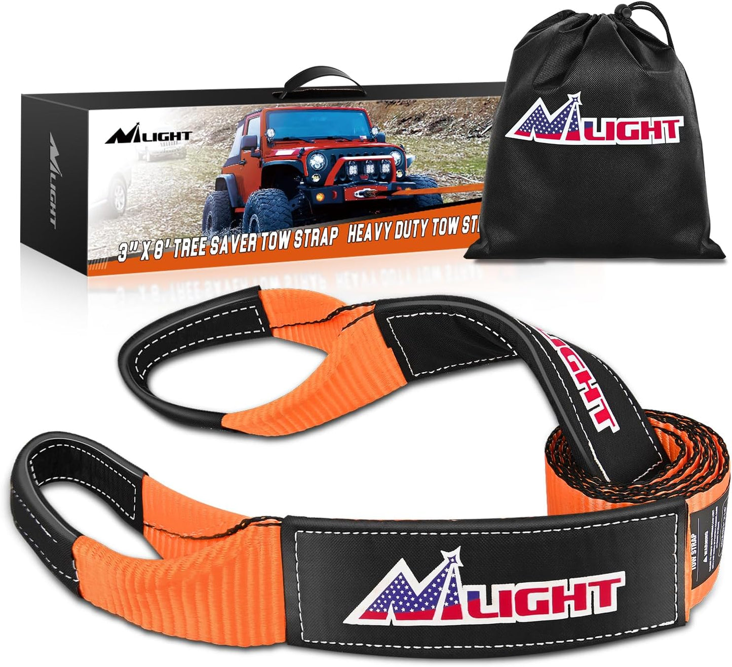 Nilight 3" x 8' Tree Saver Tow Strap Lab Tested 31,500lbs Break Strength Heavy Duty Off road Straps with Triple Reinforced Loop Emergency Towing Rope of Mind for SUV, UTV, ATV, Truck, 2 Years Warranty