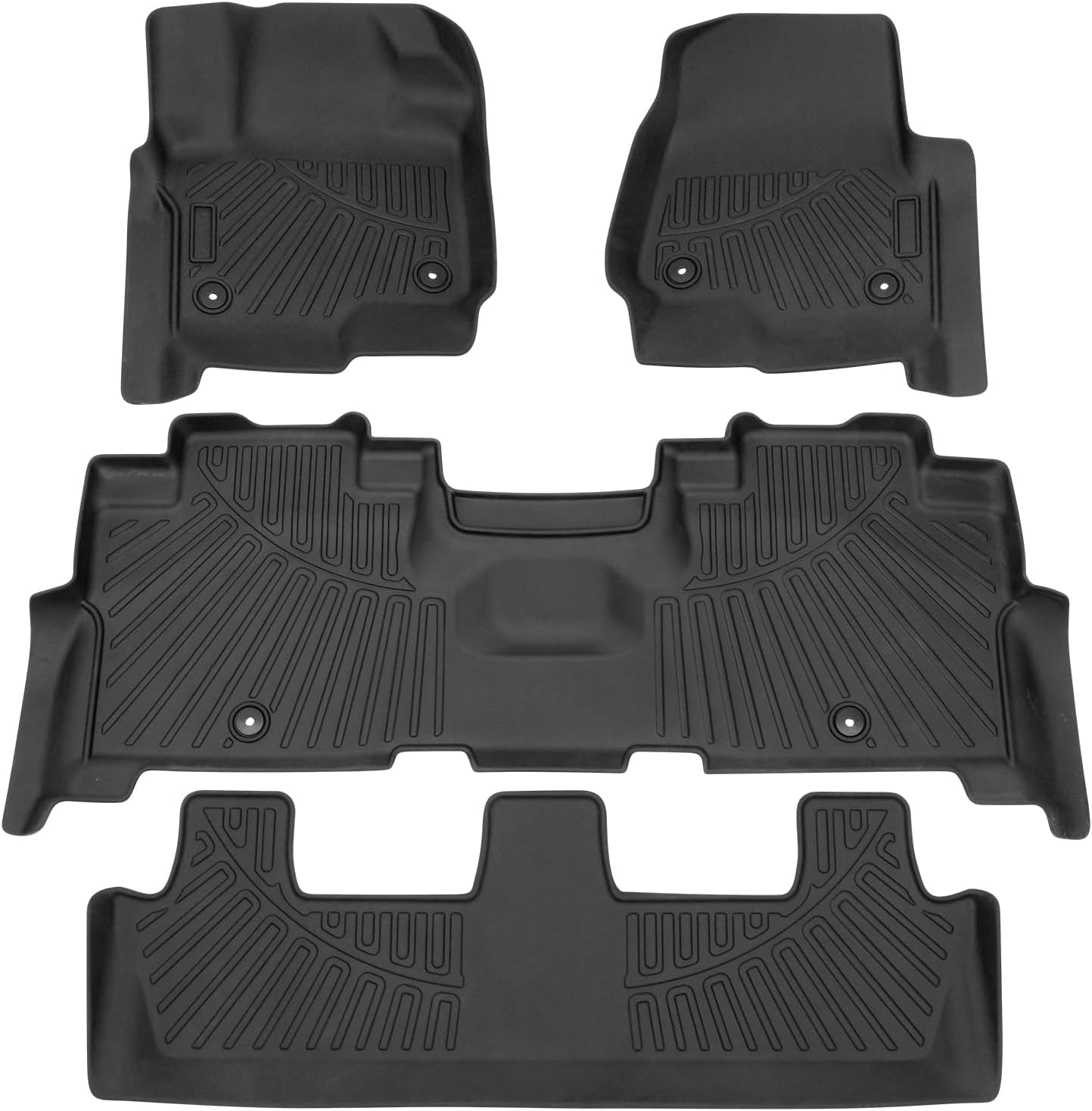 Powerty Floor Mats for 2018-2024 Ford Expedition with 2nd Row Bench Seat Accessories All Weather Floor Liner 3D TPE 1st & 2nd Row Floor Mat Heavy-Duty Floor Liners