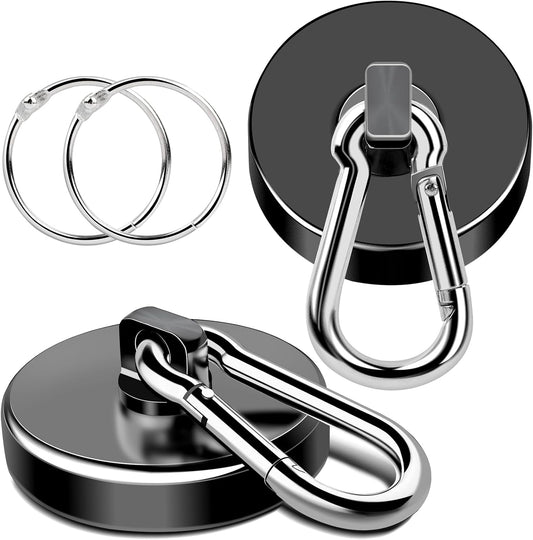 MIKEDE Magnetic Hooks Heavy Duty, 200LBS+ Powerful Magnetic Hooks Cruise, Super Strong Swivel Magnet Hooks Neodymium Magnets with Carabiner Hook for Hanging, Workplace - 2 Pack