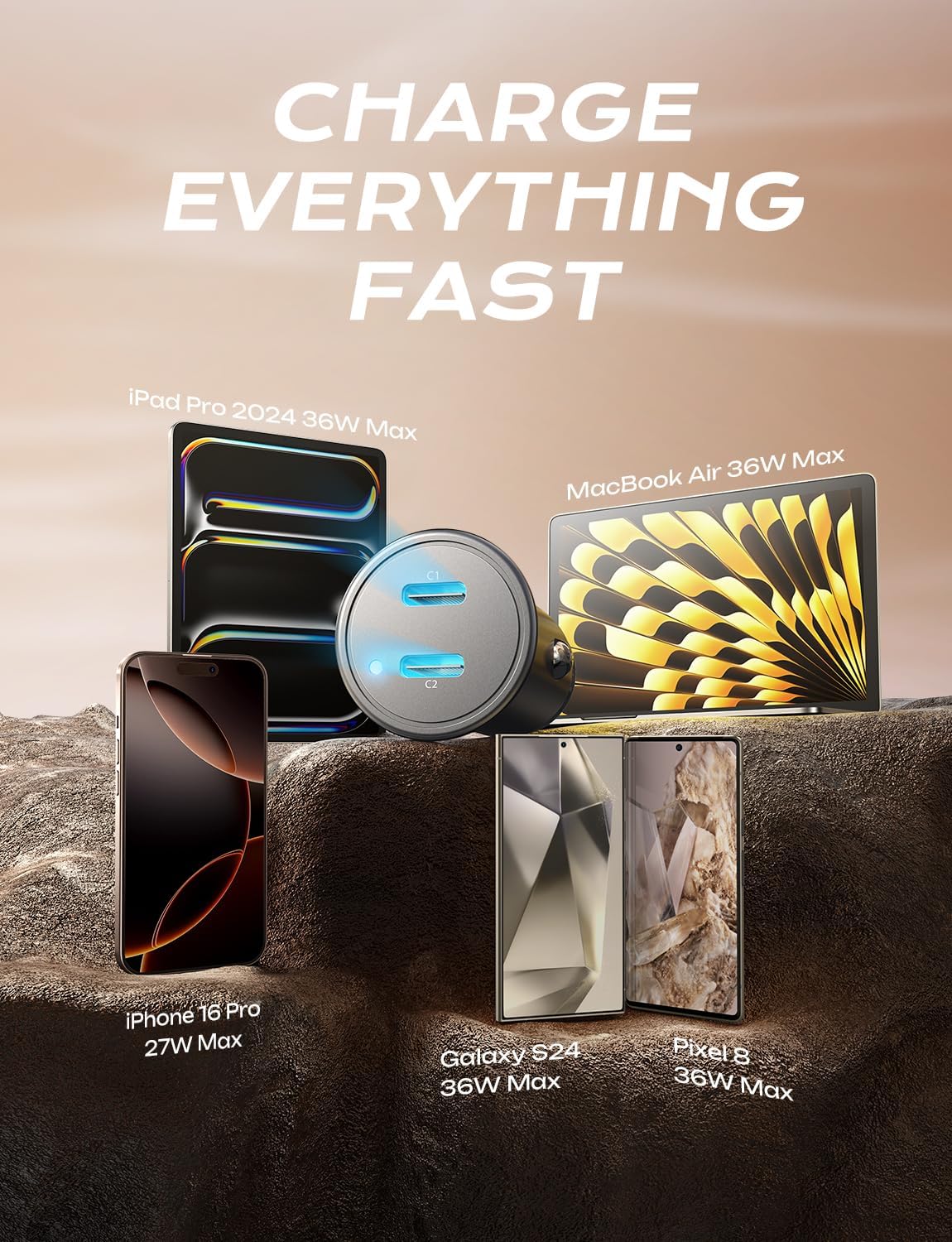 AINOPE USB C Car Charger for iPhone 15, Smallest 56W Car Charger Adapter Fast Charginig, PD 3.0 Dual USB Compatible with iPhone 15 Pro Max Plus/14/13 Pro/12 Pro/12 Mini, Galaxy, iPad Pro