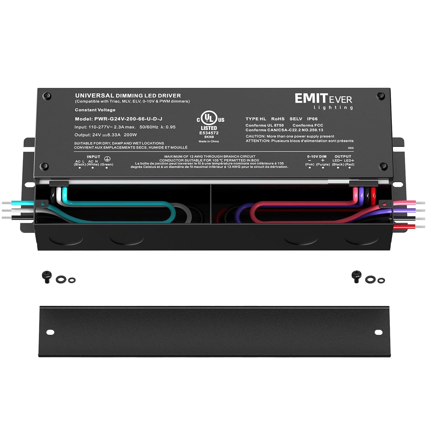 EMITEVER Dimmable Led Driver, 200W AC 110V-277V to DC 24V Transformer, 5-in-1 Dimming: ELV/MLV/TRIAC / 0-10V / 1-10V / 10V PWM/Potentiometer, Waterproof IP67 and UL Listed