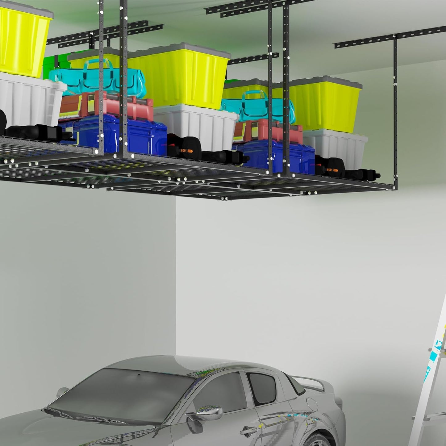 3 x 4FT Overhead Garage Storage Rack, Adjustable Ceiling Storage Racks, Garage Shelving Heavy Duty Storage Organizer System, 400lbs Weight Capacity (Black)