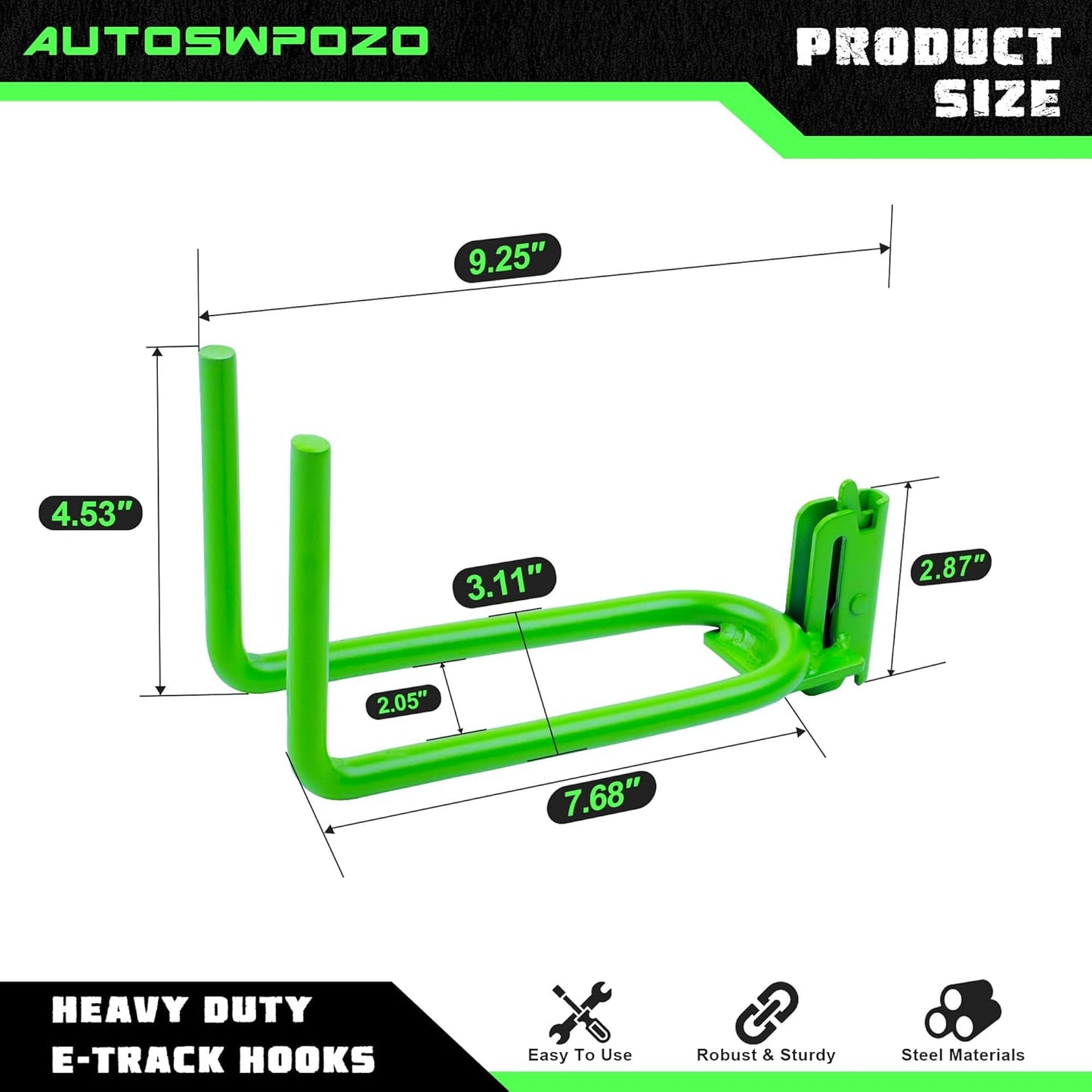 2-Pack E-Track Heavy Duty Shovel/Tool Hanger, E Track Hooks for Tools, Rakes, Spades in Trailers, Trucks, Workshop and Warehouse with E-Tracks, E Track Accessories Tool Holder (Green)