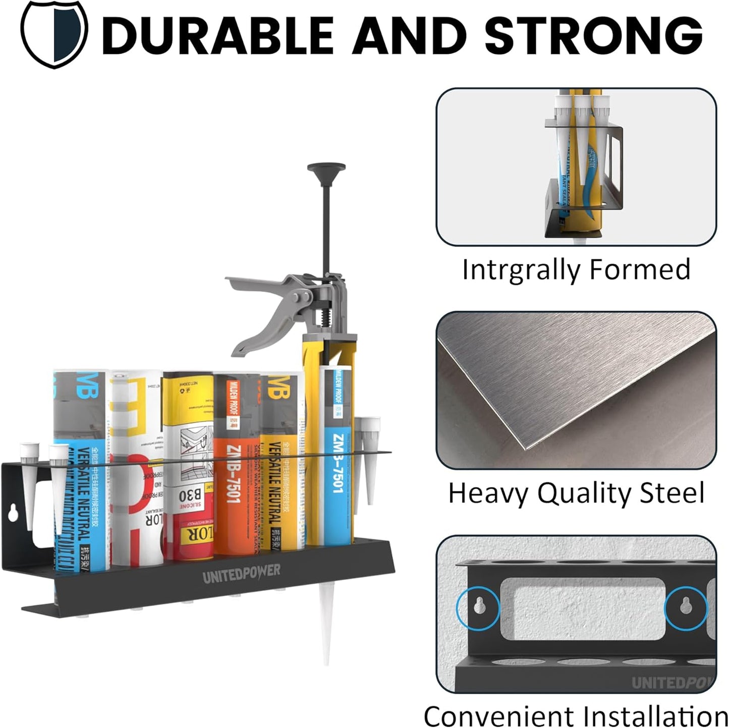UNITEDPOWER Caulking Gun Holder, Wall Mount Hand Caulking Gun Storage Rack, Organizer for Workshop, Shop, Garage