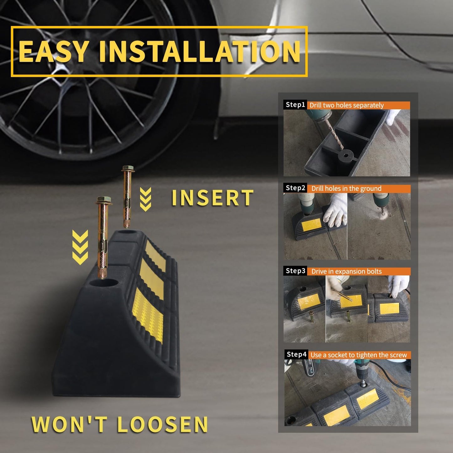 Parking Stopper for Garage Floor, Heavy Duty Rubber Car Wheel Curb Stoppers Bumpers Block for Your Vehicle, Parking Aid Gadgets Tire Stops for Home Garage Wall, Parking Lot & Driveway 1 Pack