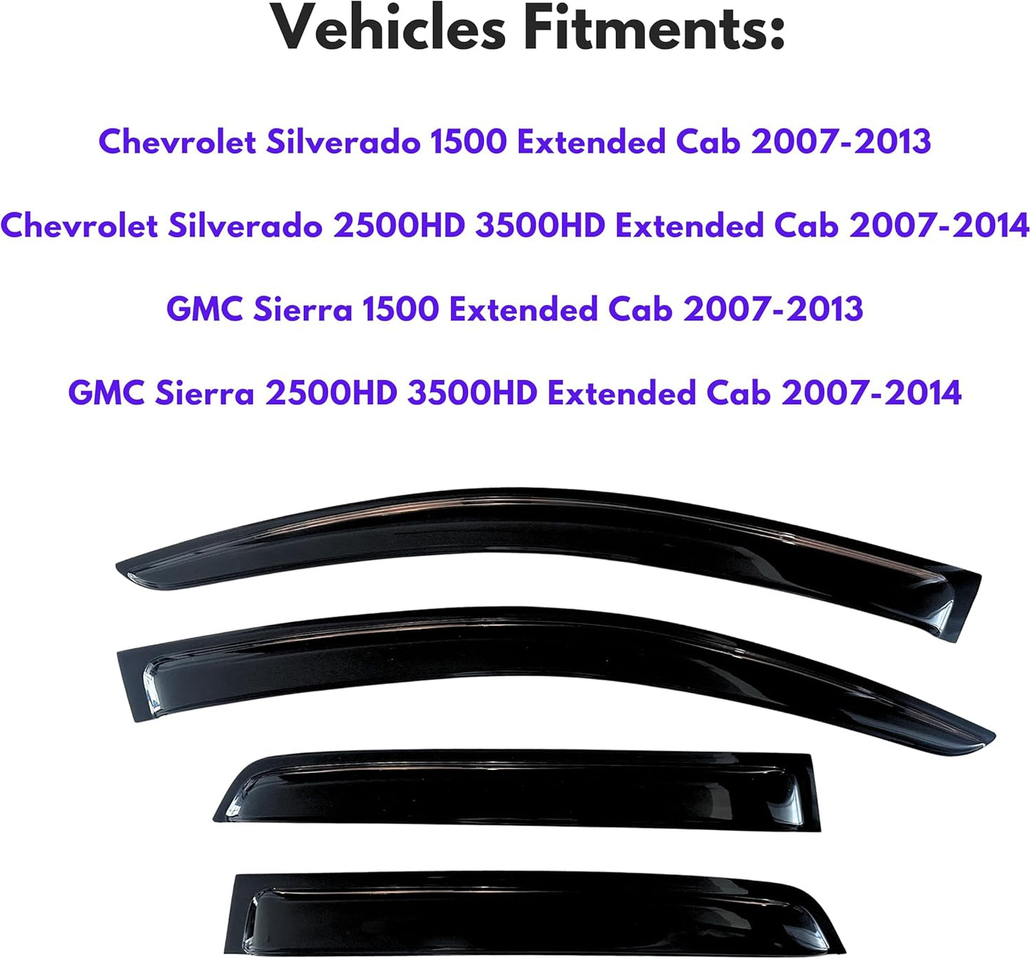 KPY Window Visor Compatible with 2007-2013 Chevrolet Silverado & GMC Sierra 1500, Rain Guard Vent Deflector for 2007-2014 Silverado & Sierra 2500HD/3500HD, 2008 2009 2010 2011 2012 (Extended Cab)