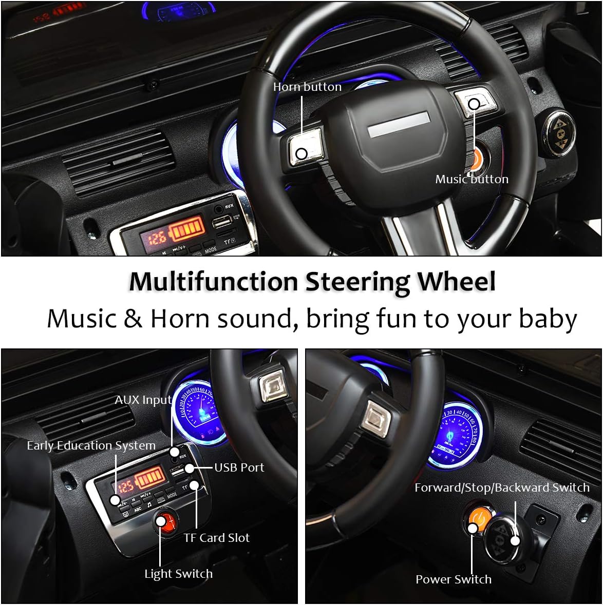 Costzon Ride On Car, 12V Battery Powered Electric Ride On Truck w/Parental Remote Control, LED Lights, Double Open Doors, Safety Belt, Music, MP3, Spring Suspension (Deluxe Black)