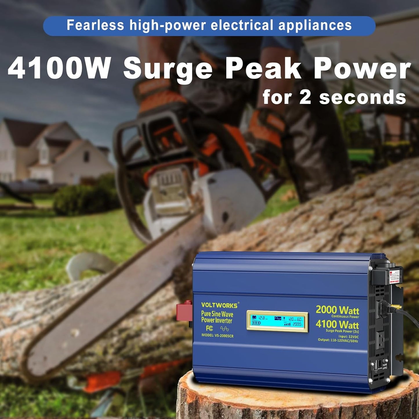 Power Inverter 2000Watt Pure Sine Wave Inverter 12V to 110V 120V AC 4100W Surge Peak Power for 2 Seconds Builtin UL Fuses PD36W USB-C,Compatible with Lithium Battery Starlink for Car Off-Grid Solar RV