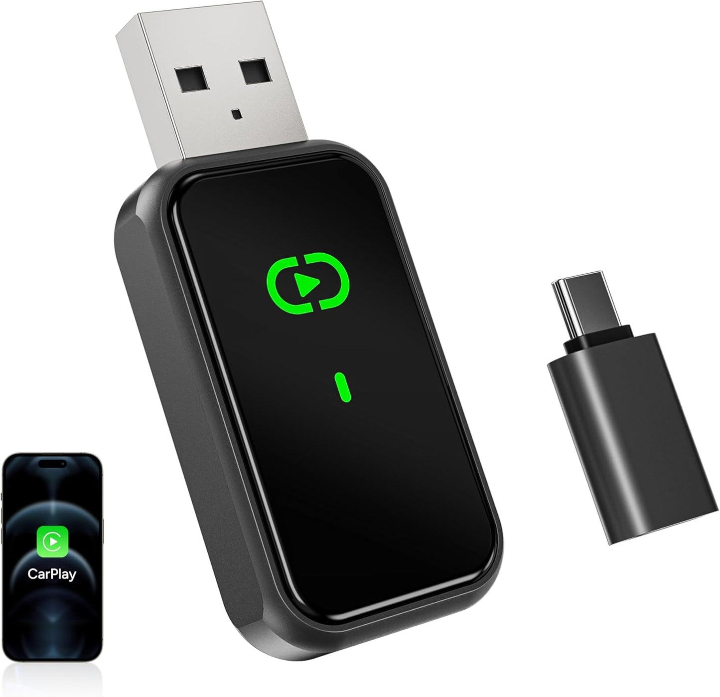 Wireless Carplay Adapter for iPhone 2025 Upgrade Wired to Wireless, No Latency, Car Bluetooth Adapter Plug & Play, Multi-User Seamless Ultra-Fast Connection with WiFi 6 & BT 5.3 Easy to Use