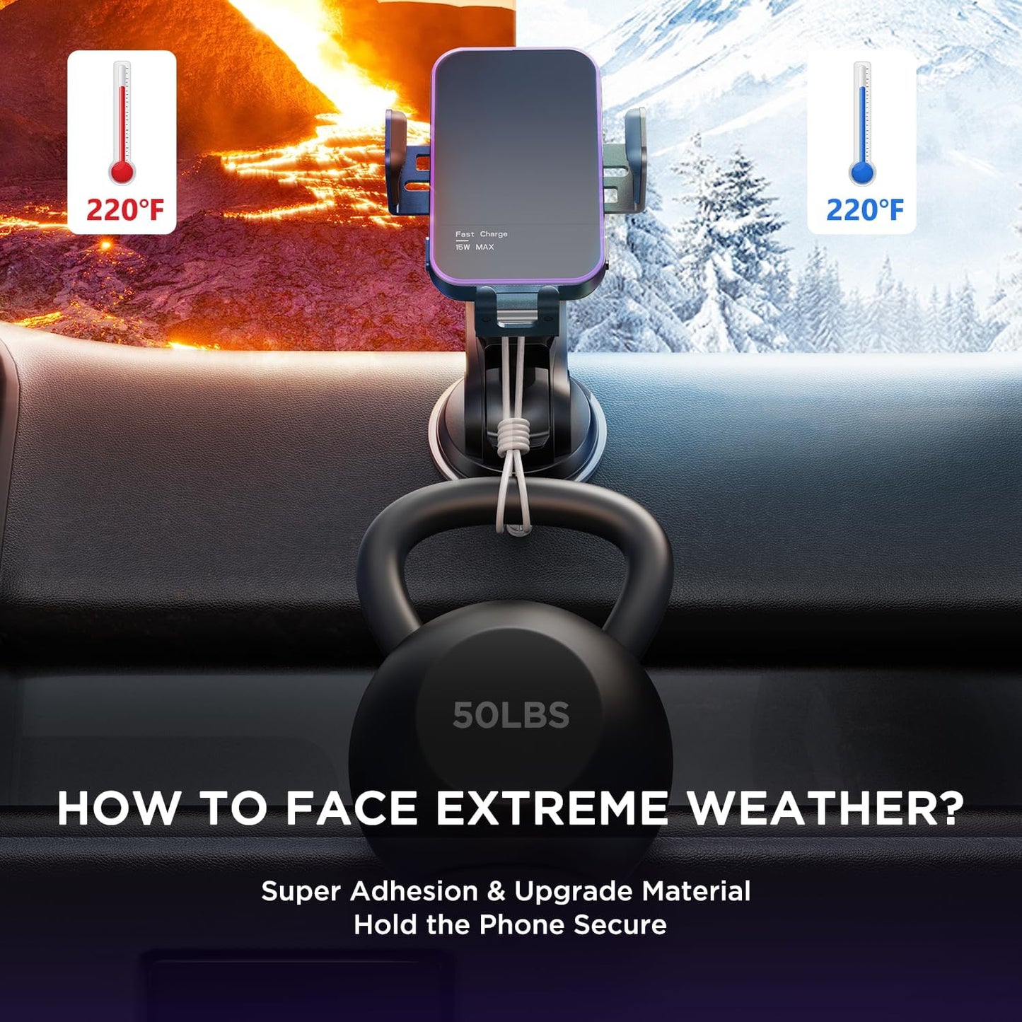 Wireless Car Charger,【7 Colored LED Backlit】15W Auto Clamping Car Charger Phone Mount Holder fit for iPhone 14 13 12 Mini Pro Max 11 XR XS X, Samsung Galaxy S23 Ultra S22 S21+ S10+ Note 20, etc - Blue